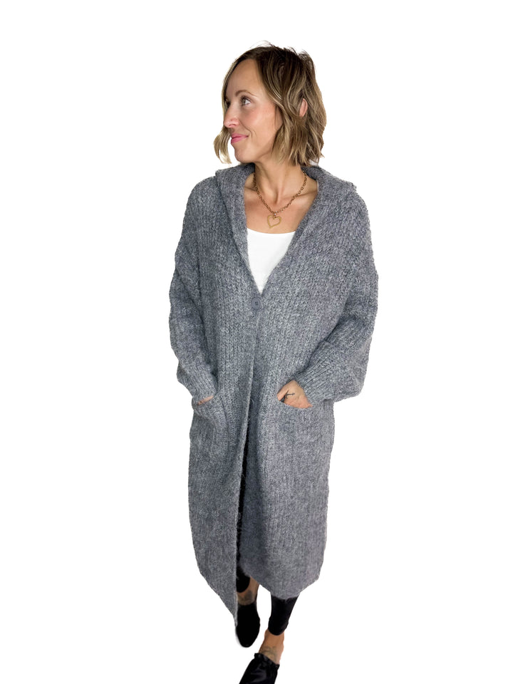 Cabin Cozy Button Up Coatigan- DARK GREY