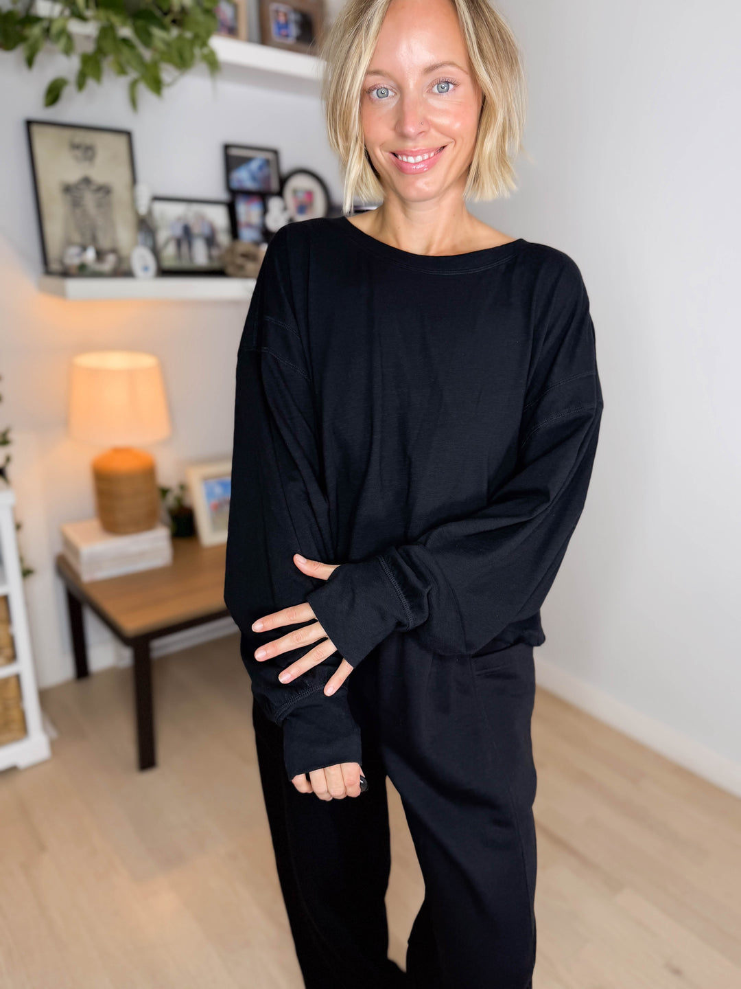 Tilley Cotton Slub Open Back Long Sleeve- BLACK