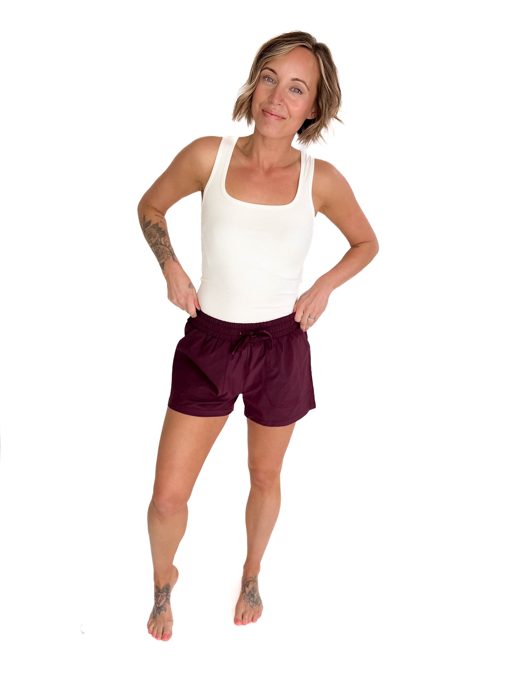 MONO B Ryla Athleisure Shorts- PLUM