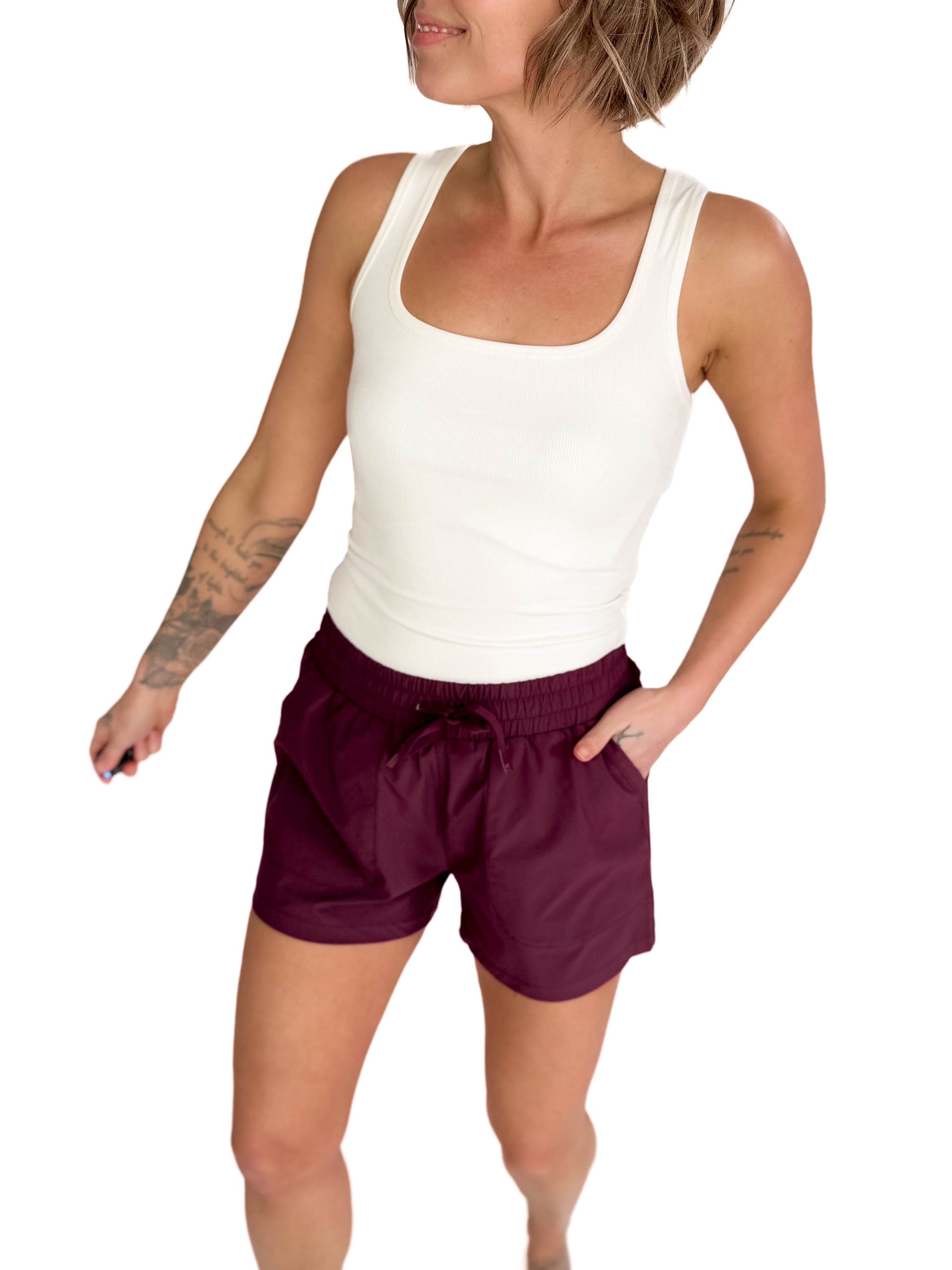 MONO B Ryla Athleisure Shorts- PLUM