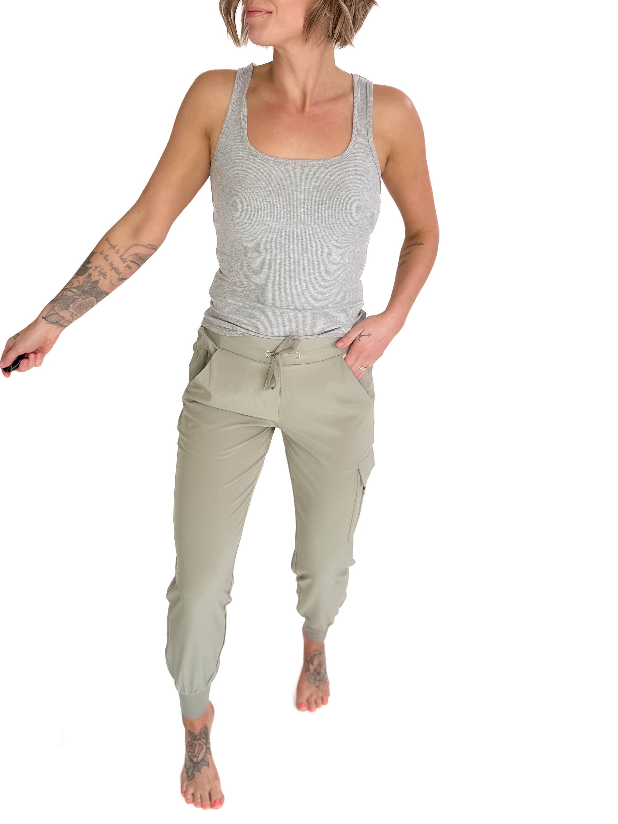 MONO B Heidi High Waisted Active Jogger- SHADOW SAGE