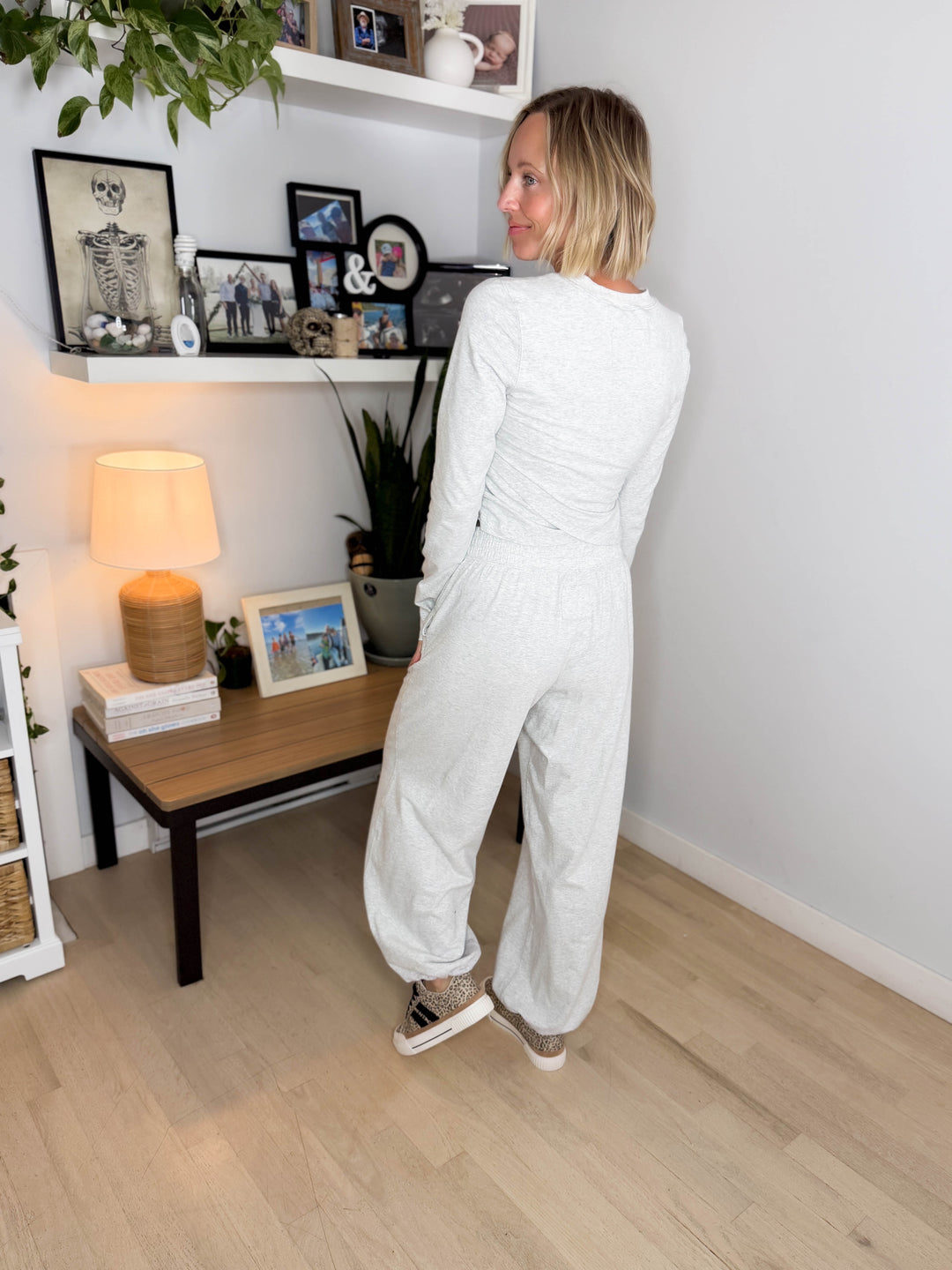Mari Stretch Cotton Long Sleeve Crossover Set- HTHR GREY