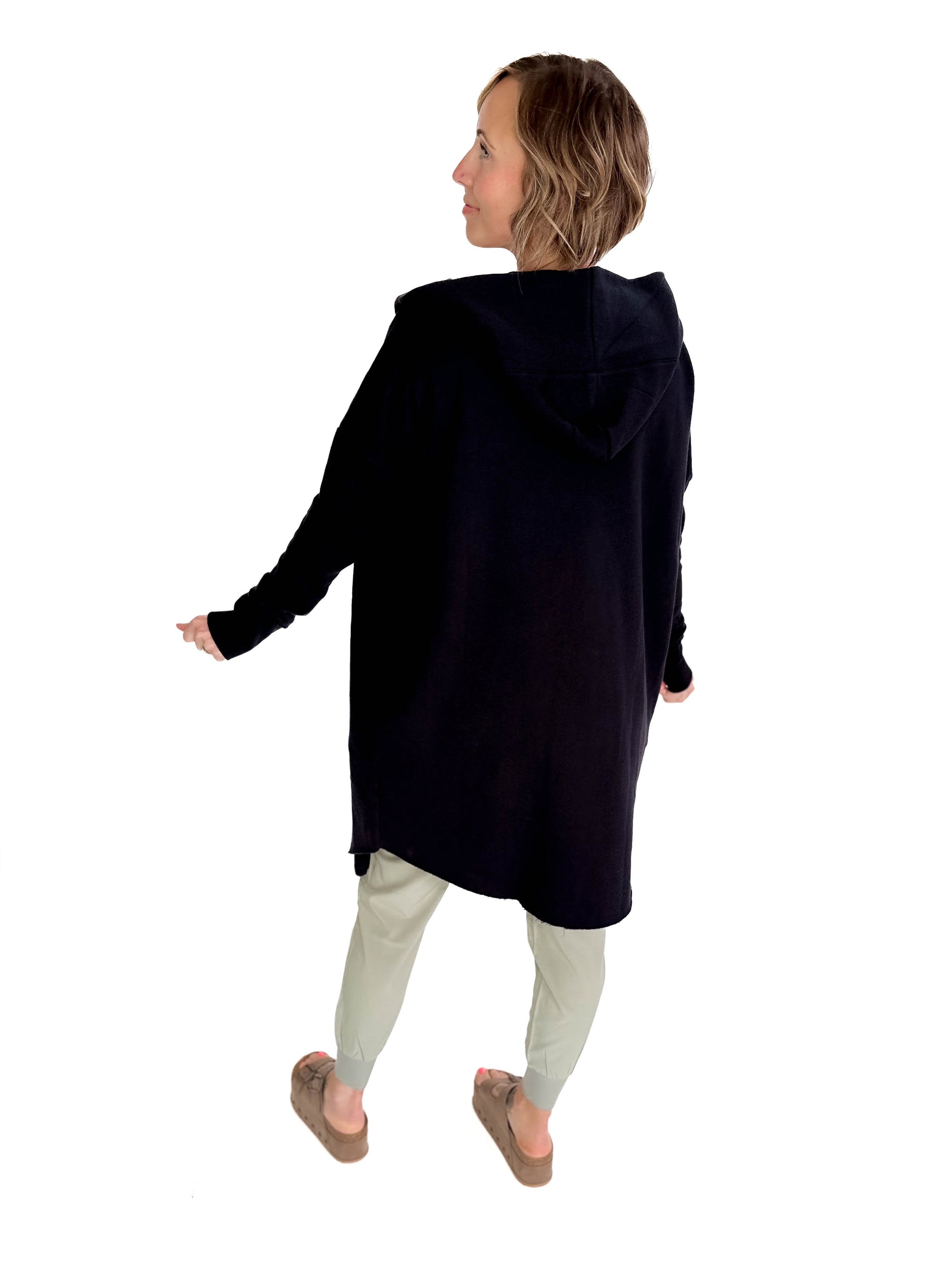 MONO B Whistler Longline Hoodie Cardigan- BLACK