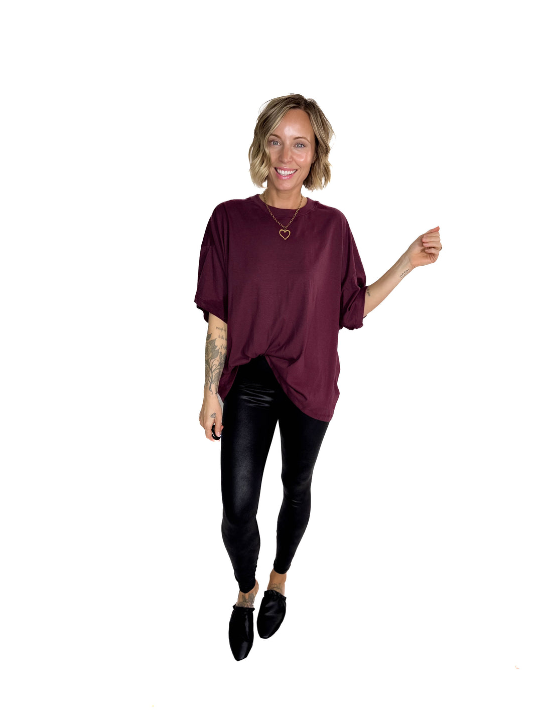 Snow Cap Oversized Cotton Tee- DARK CHERRY