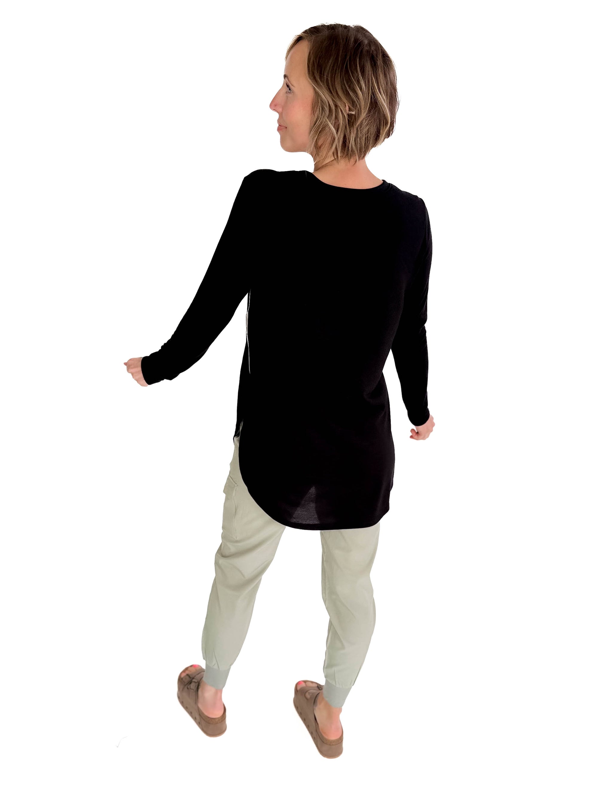 MONO B Madison Long Sleeve Flow Top - BLACK