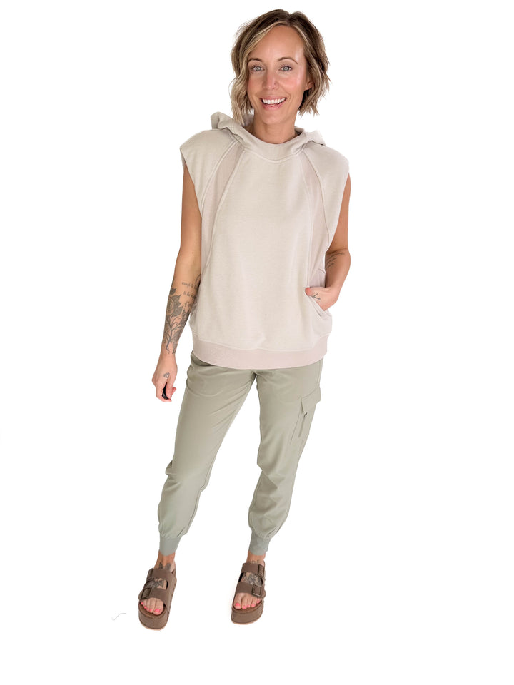 Nani Short Sleeve Hoodie- LIGHT TAUPE-FINAL SALE