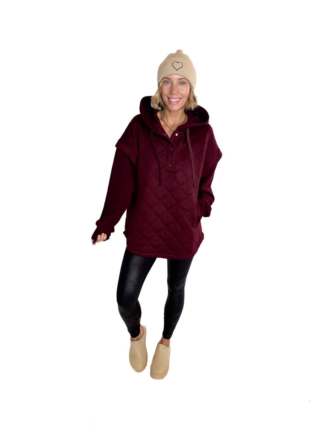 Alpine Escape Quilted Fleece Hoodie Jacket- DARK CHERRY