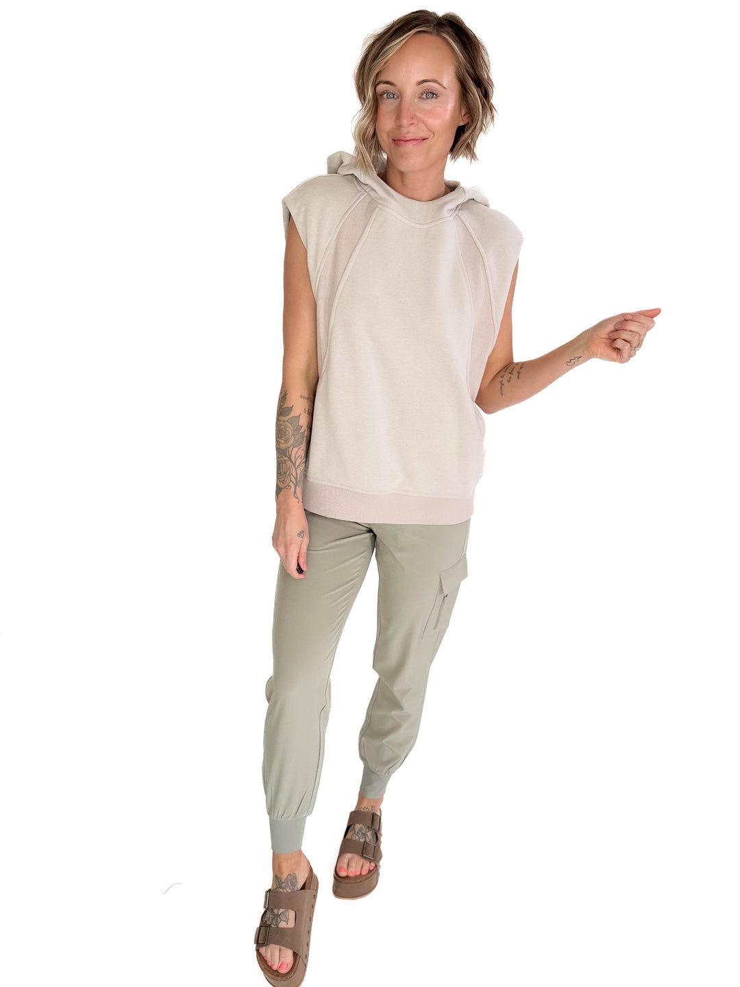 Nani Short Sleeve Hoodie- LIGHT TAUPE-FINAL SALE