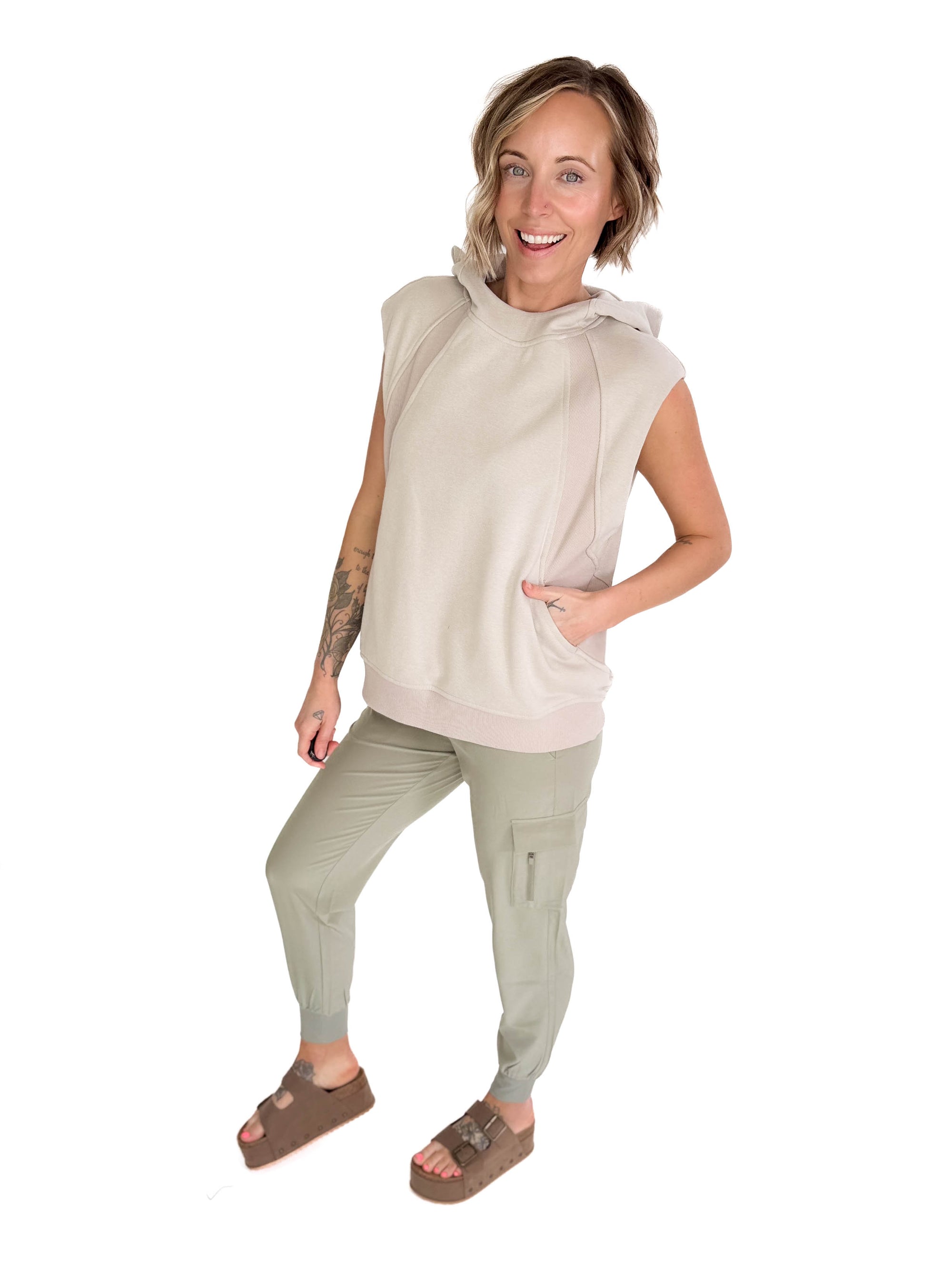 Nani Short Sleeve Hoodie- LIGHT TAUPE