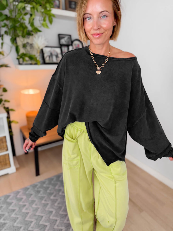 Mono B  Nalah Cotton Oversized Pullover- BLACK