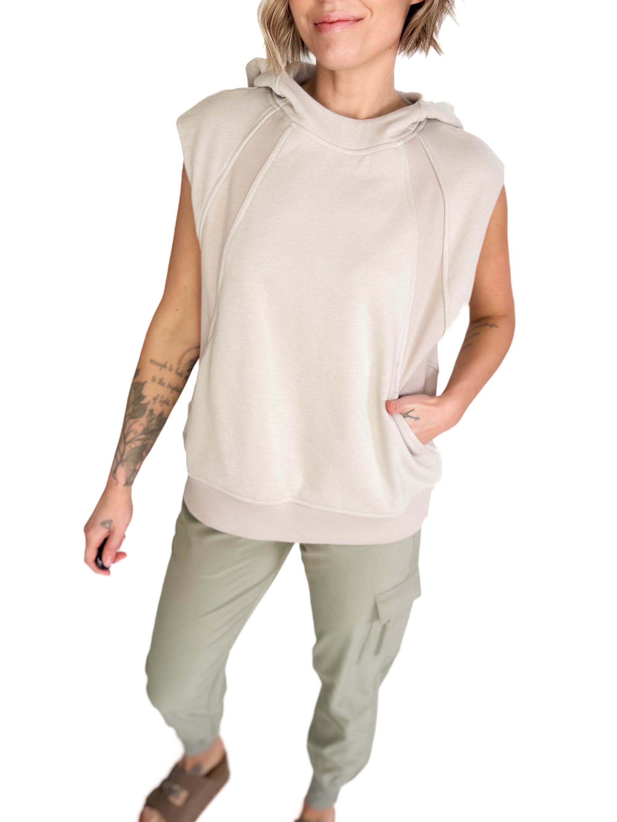 Nani Short Sleeve Hoodie- LIGHT TAUPE