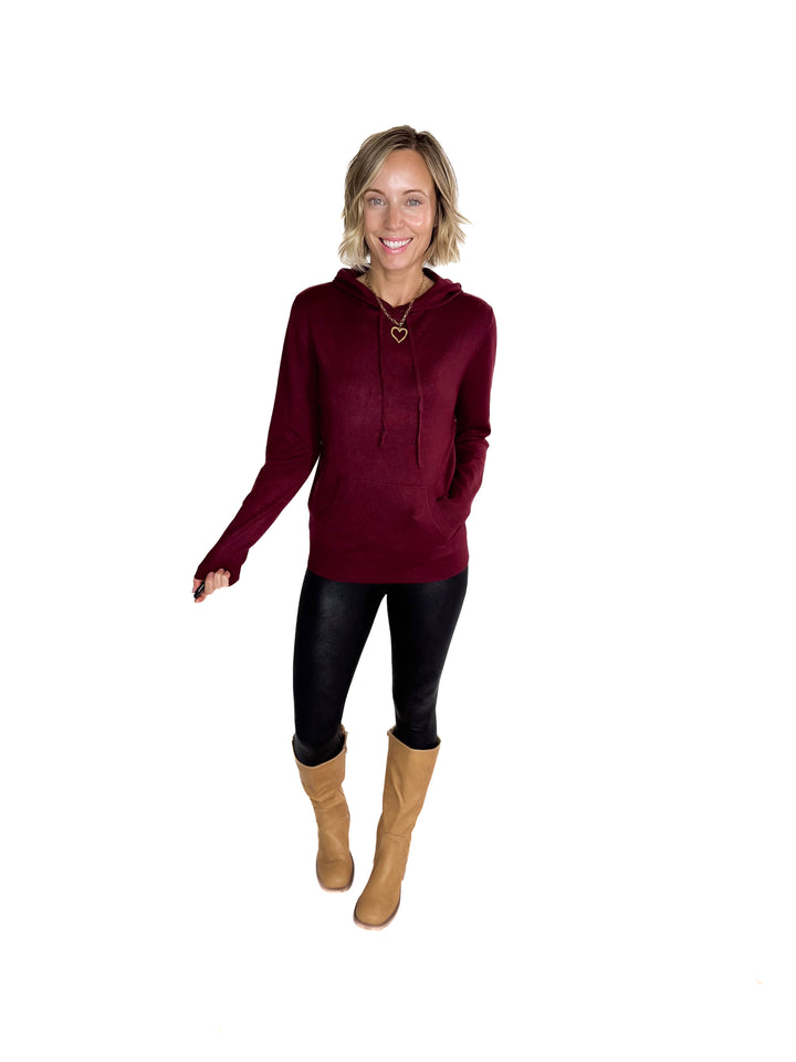 Spruceton Hooded Sweater- BURGUNDY