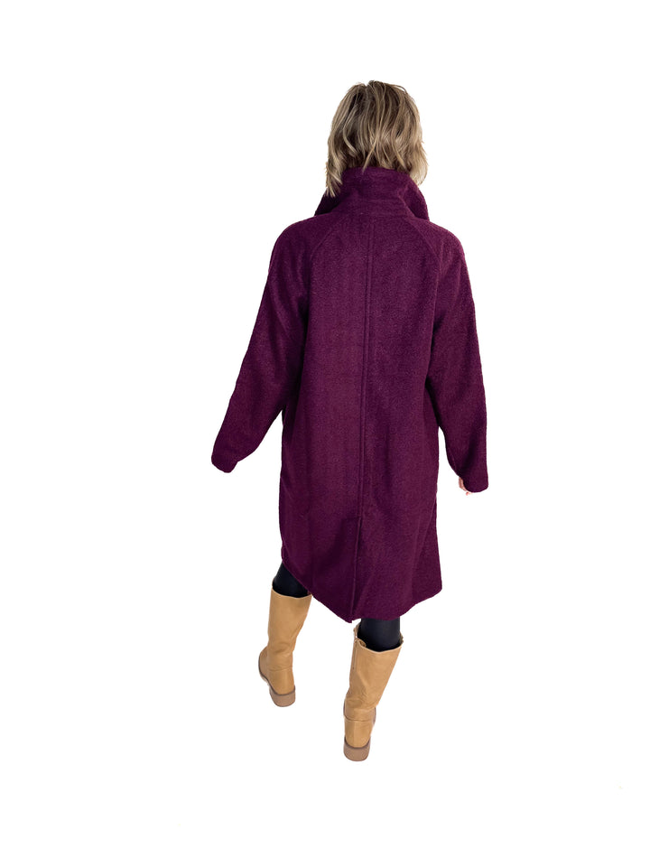 Frosty Boucle Long Button Coat- PLUM