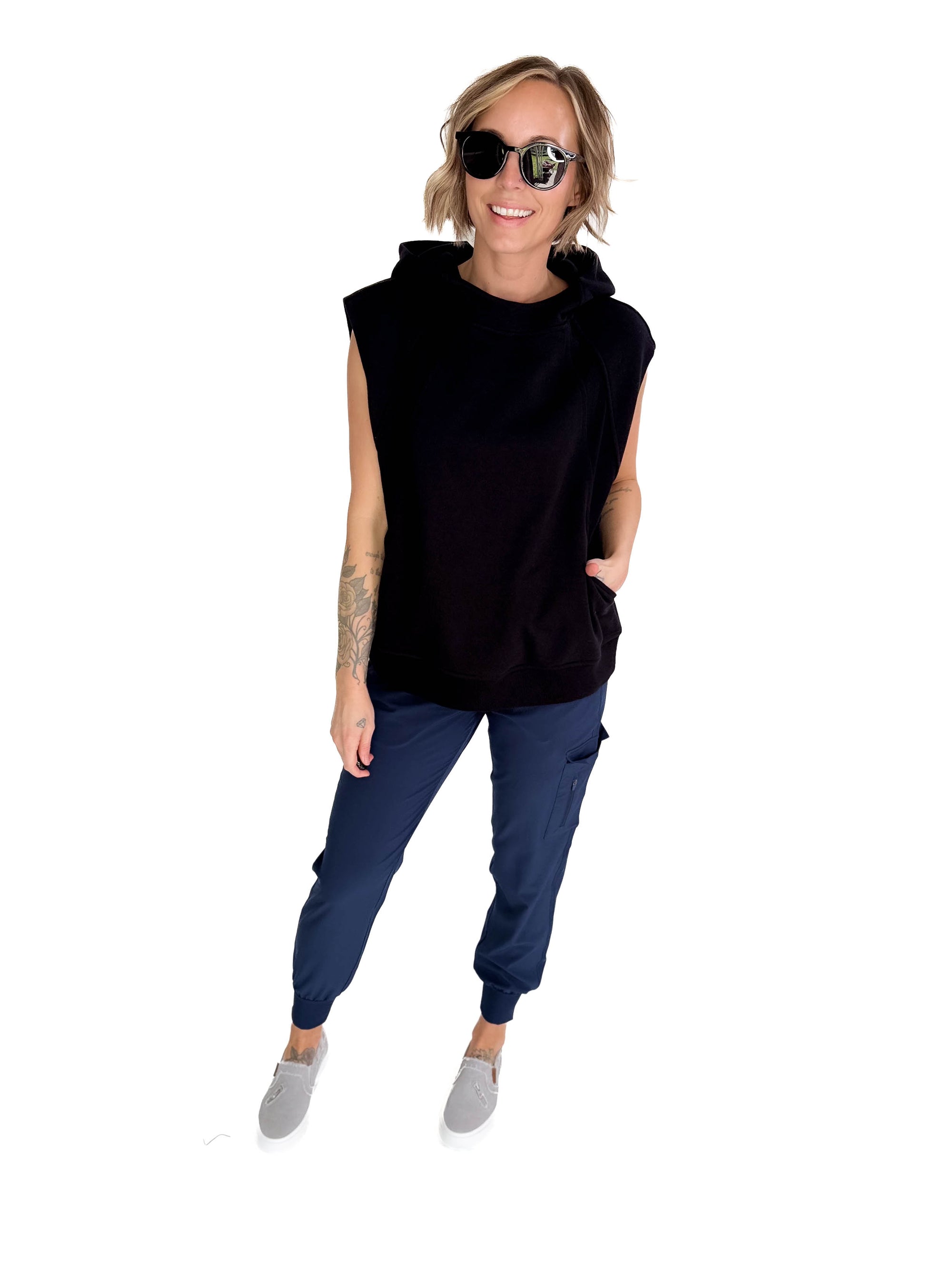 Nani Short Sleeve Hoodie- BLACK