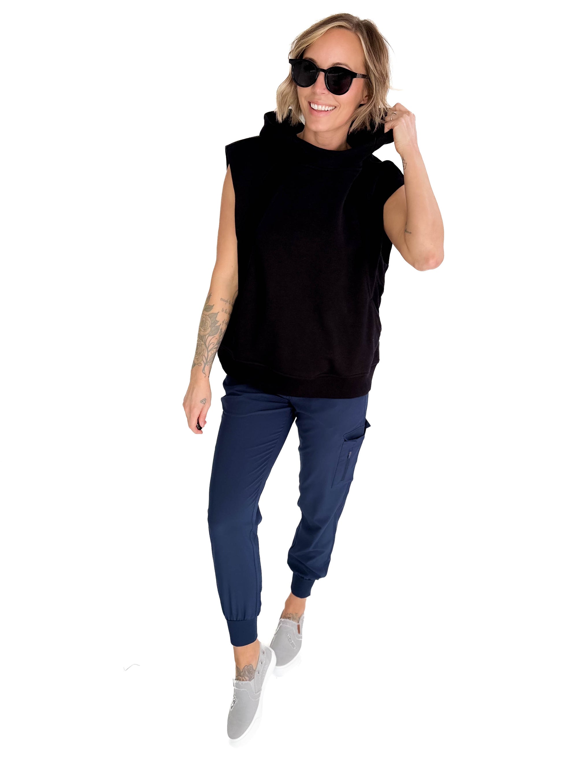 Nani Short Sleeve Hoodie- BLACK