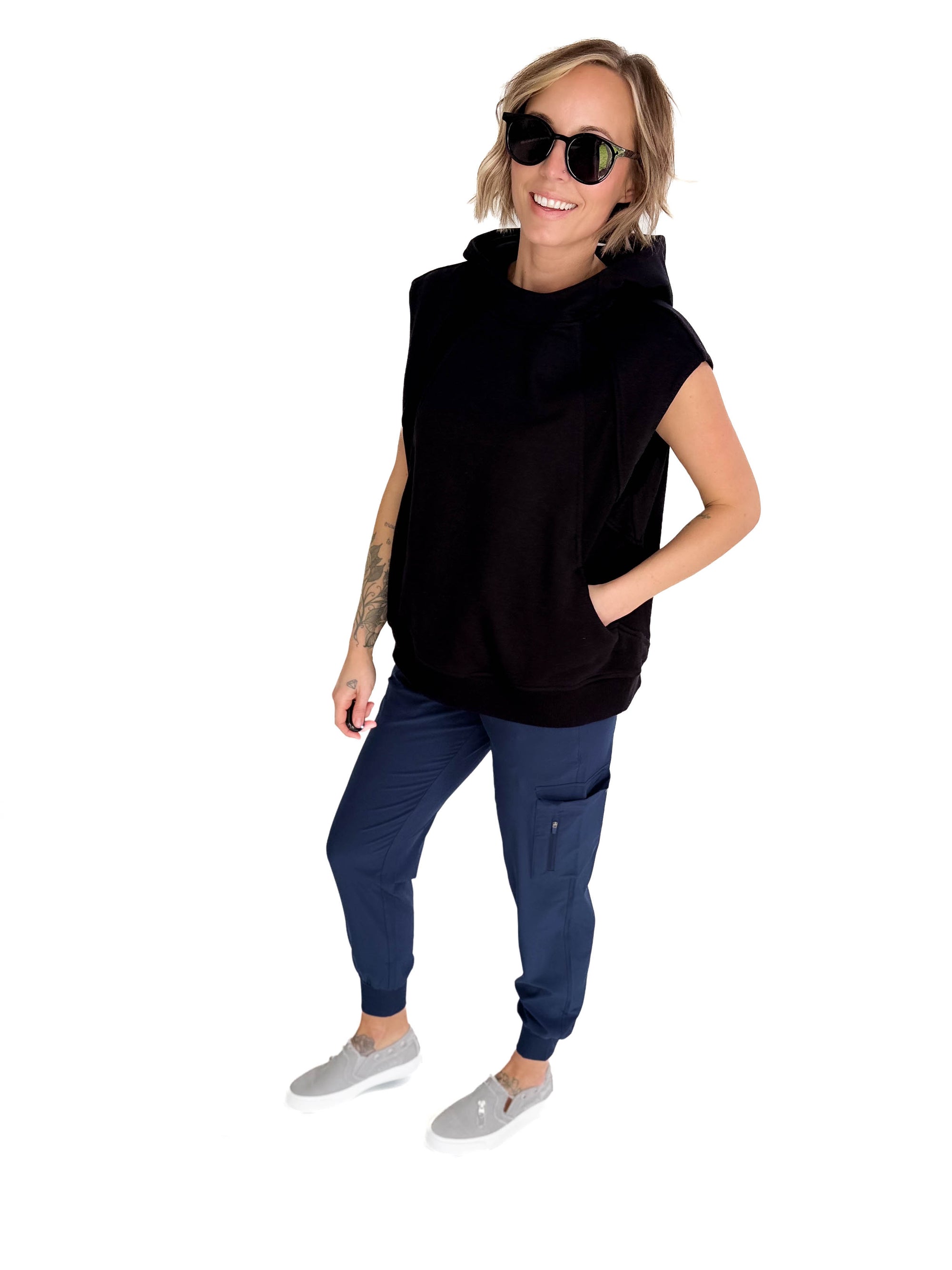Nani Short Sleeve Hoodie- BLACK