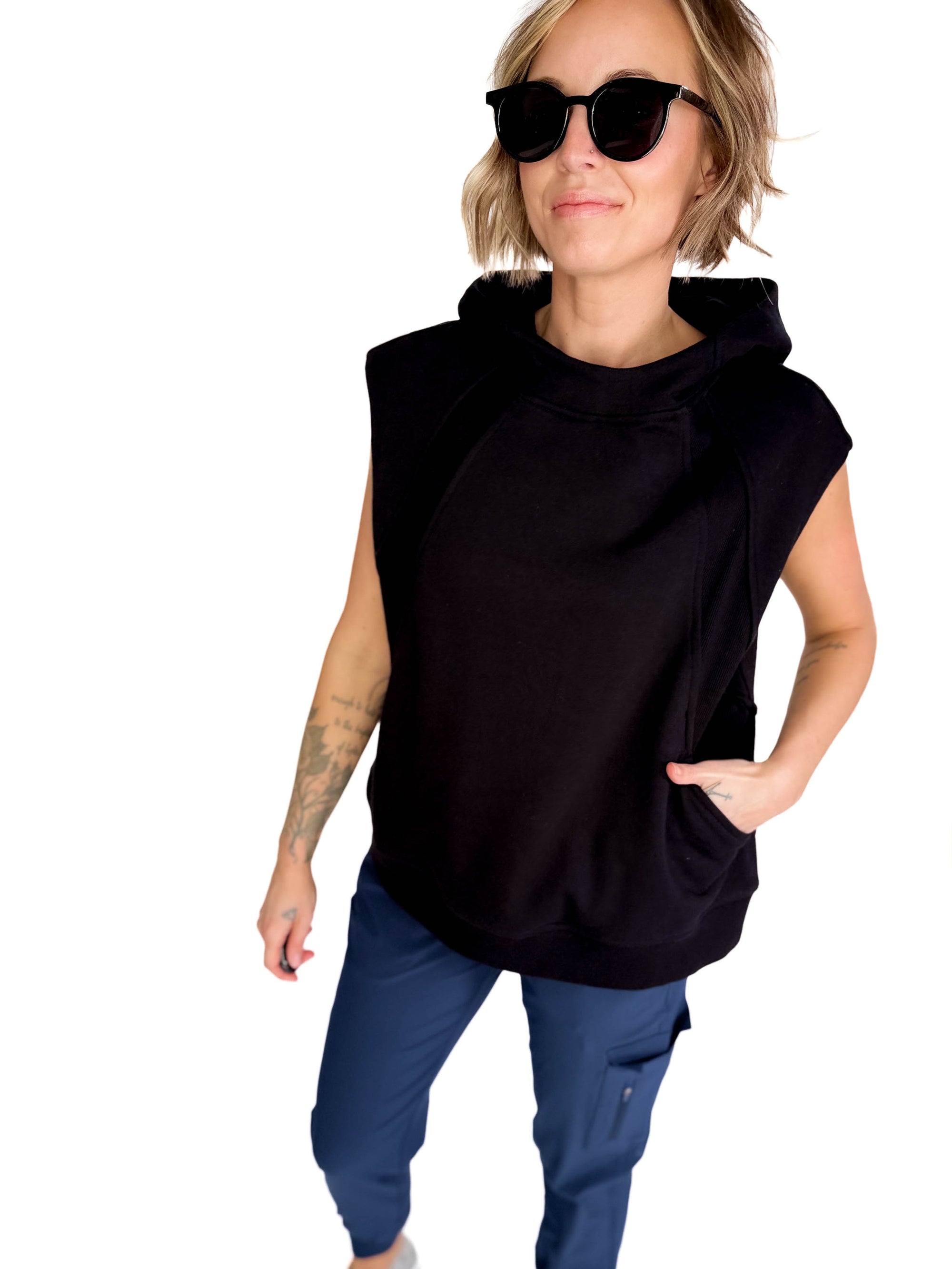Nani Short Sleeve Hoodie- BLACK