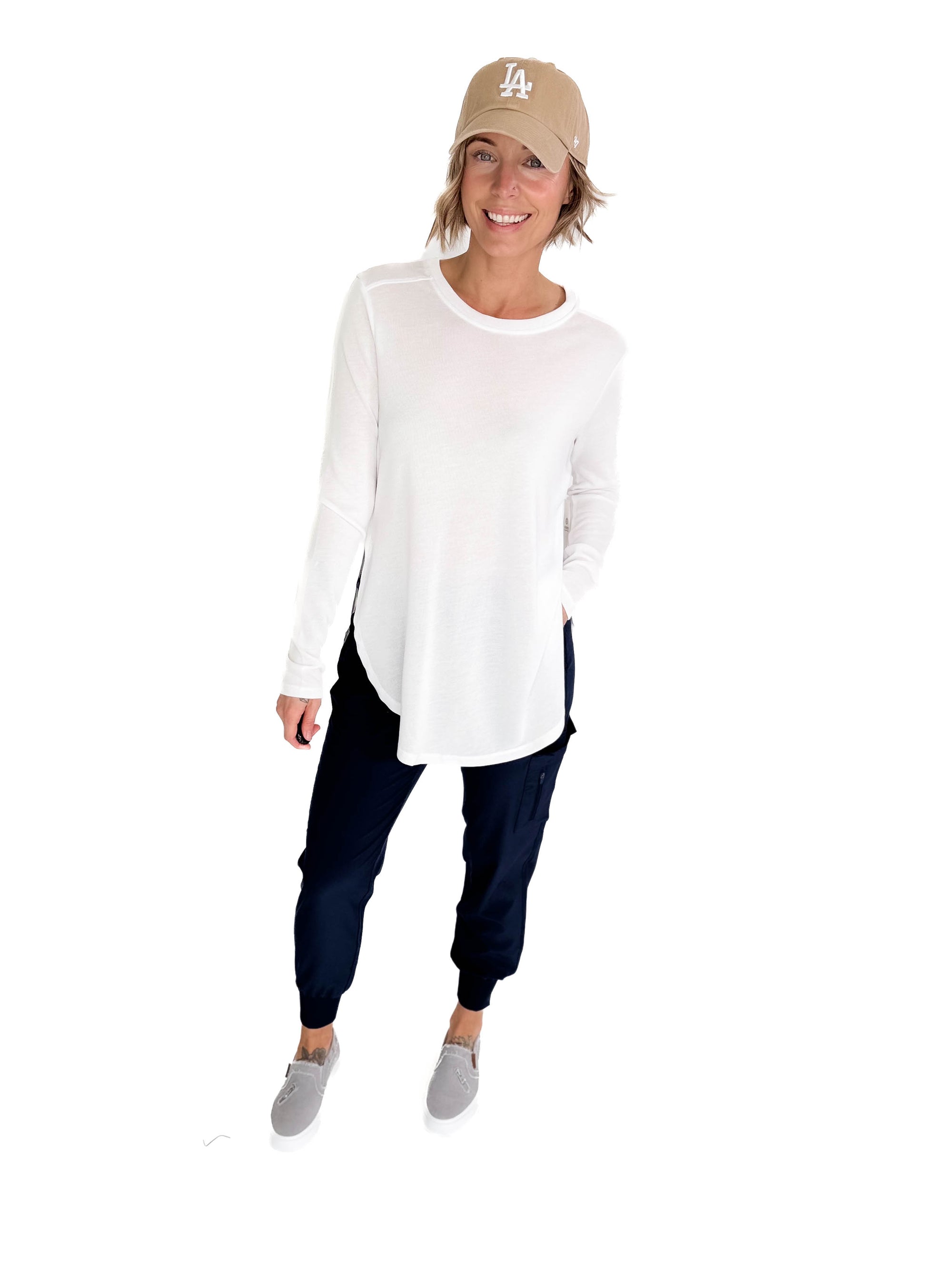MONO B Madison Long Sleeve Flow Top - WHITE