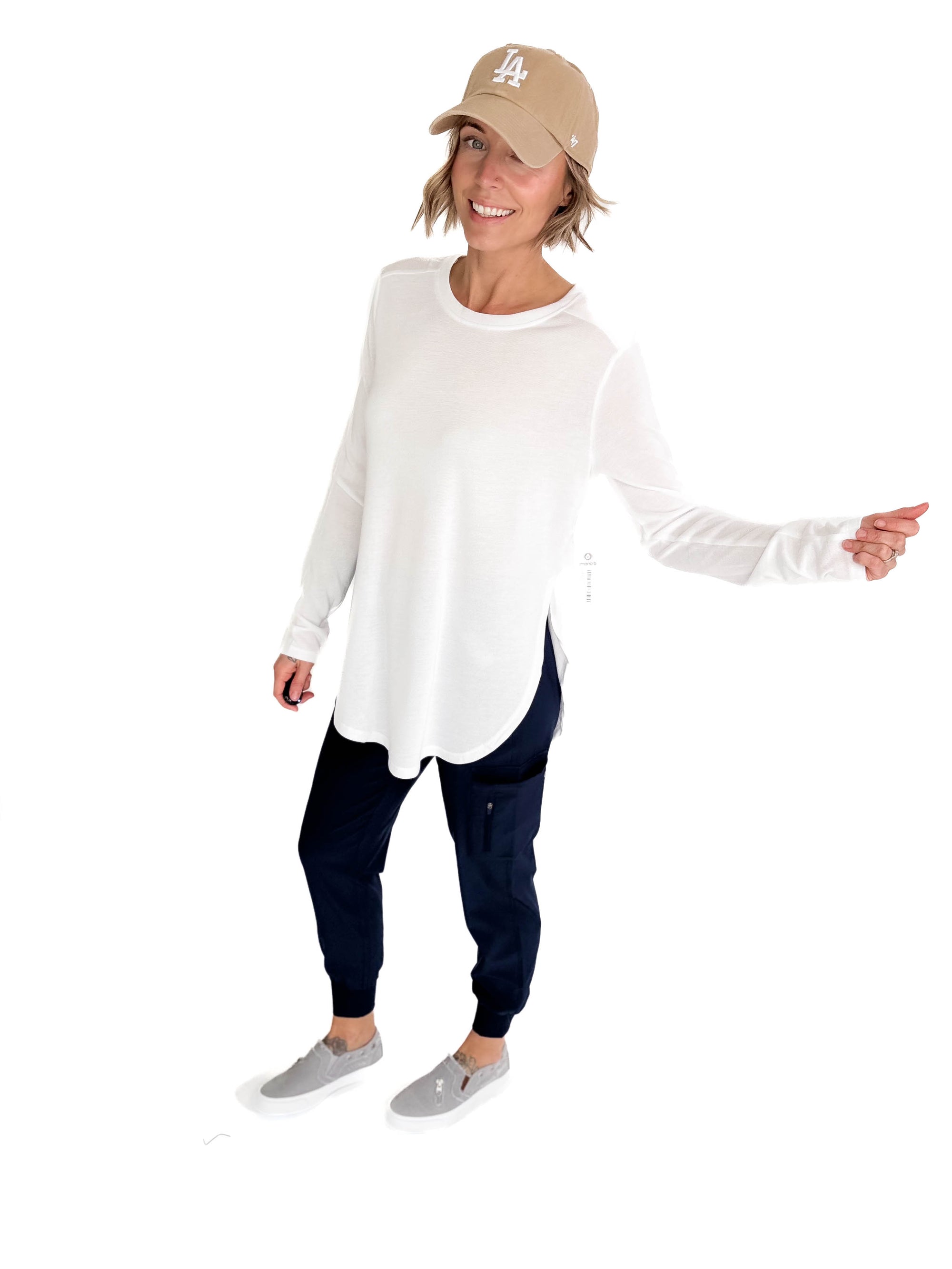 MONO B Madison Long Sleeve Flow Top - WHITE