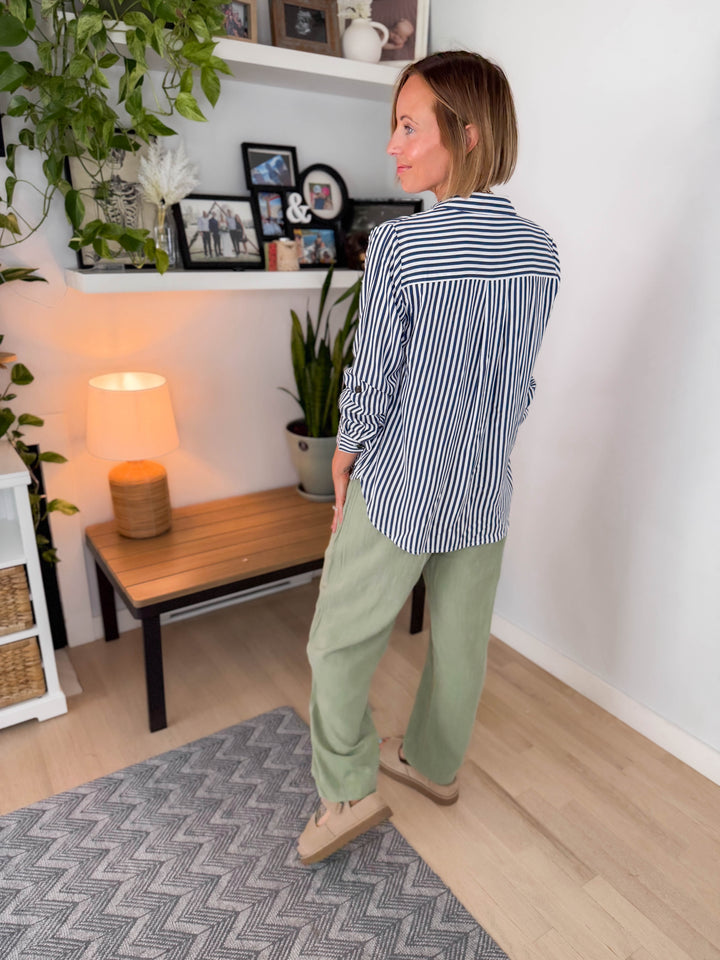 ONLY Yasmina Button Down Shirt- NAVY STRIPE