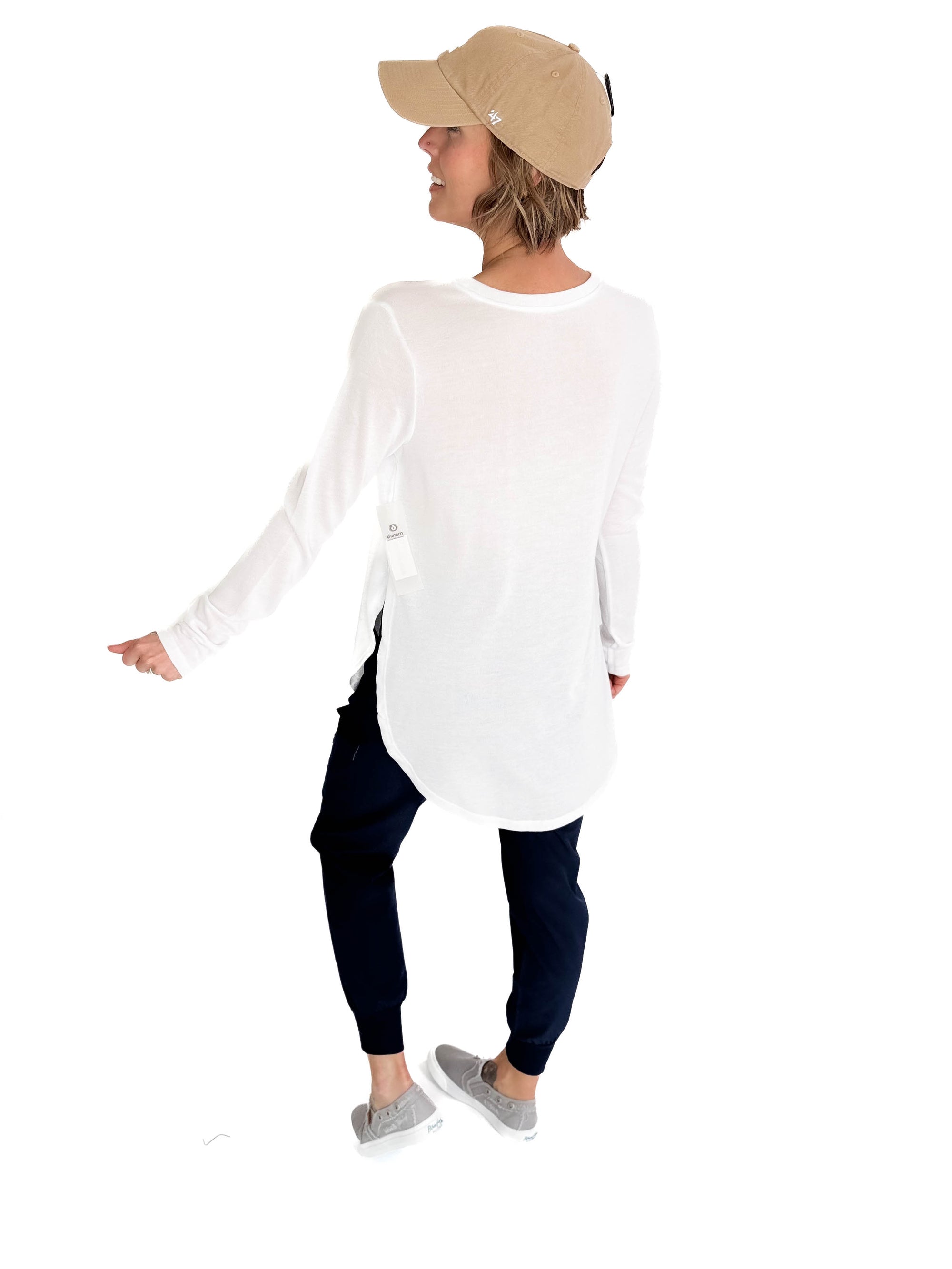 MONO B Madison Long Sleeve Flow Top - WHITE