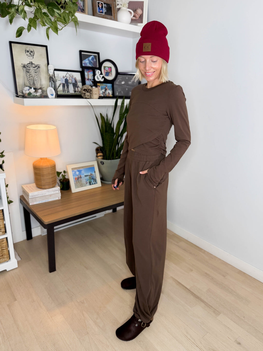 Mari Stretch Cotton Long Sleeve Crossover Set- MOCHA