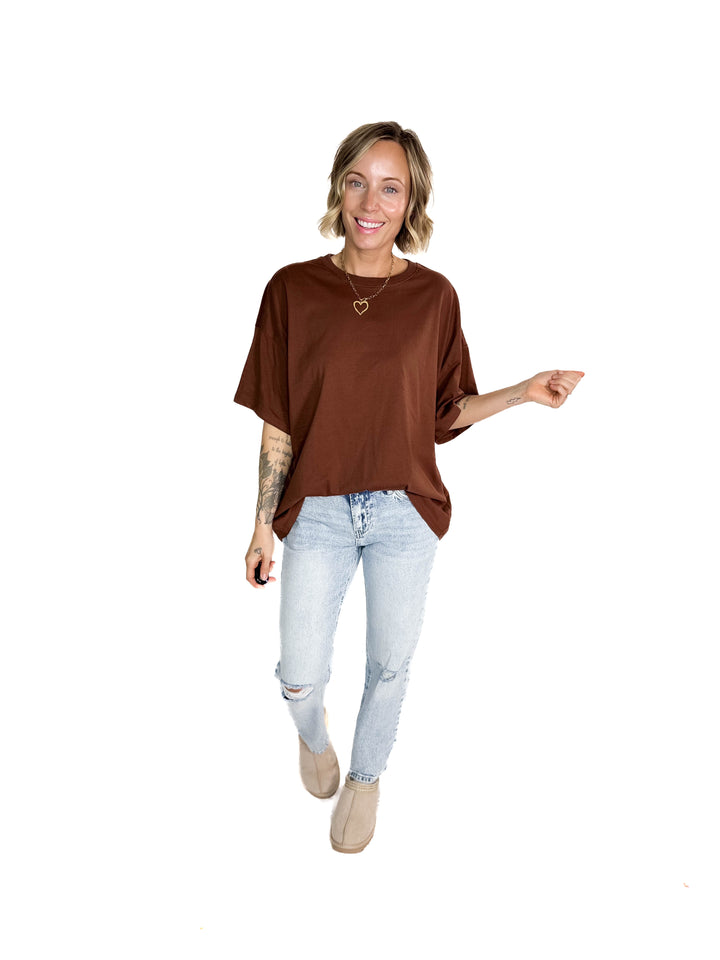 Snow Cap Oversized Cotton Tee- CHESTNUT