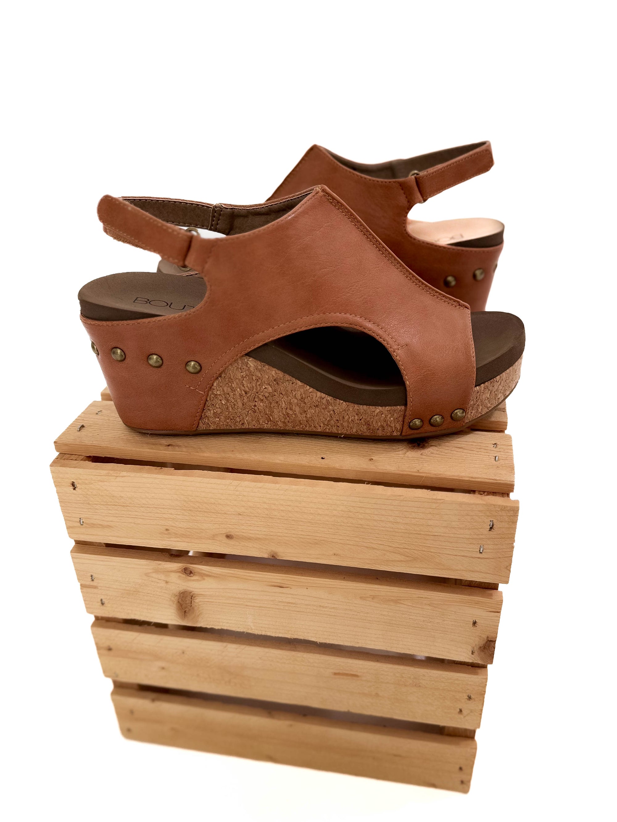 CORKYS Carley Comfort Wedge Sandal- COGNAC