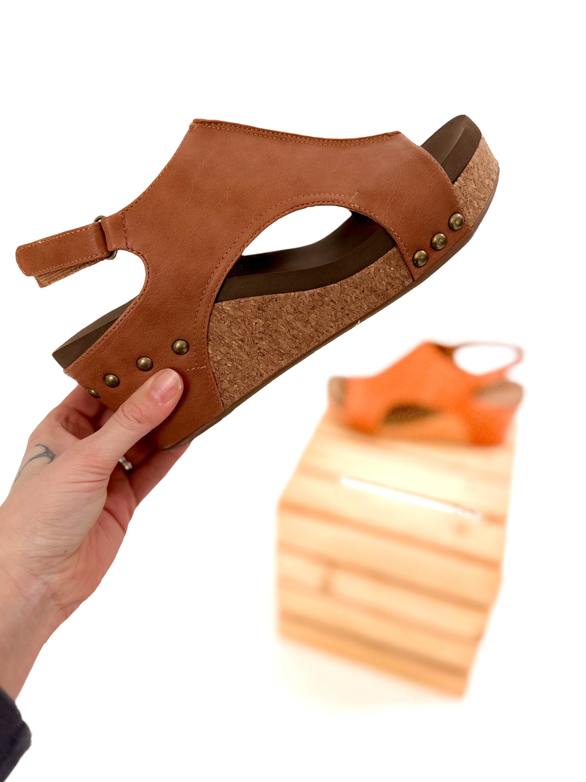 CORKYS Carley Comfort Wedge Sandal- COGNAC