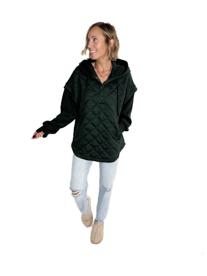 Alpine Escape Quilted Fleece Hoodie Jacket- REGENCY GREEN