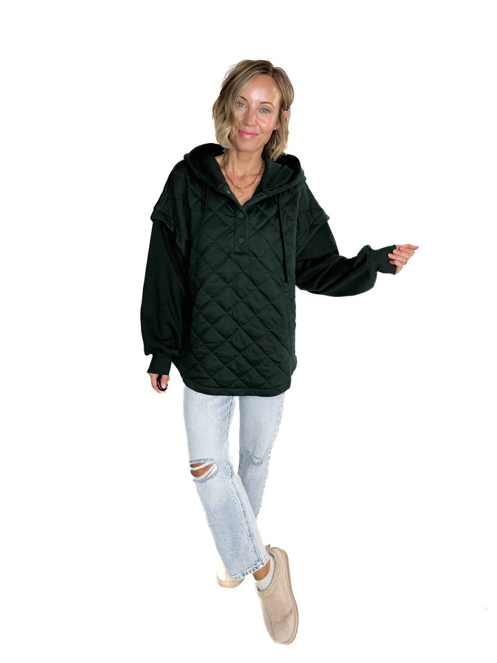 Alpine Escape Quilted Fleece Hoodie Jacket- REGENCY GREEN