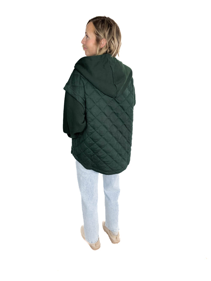 Alpine Escape Quilted Fleece Hoodie Jacket- REGENCY GREEN