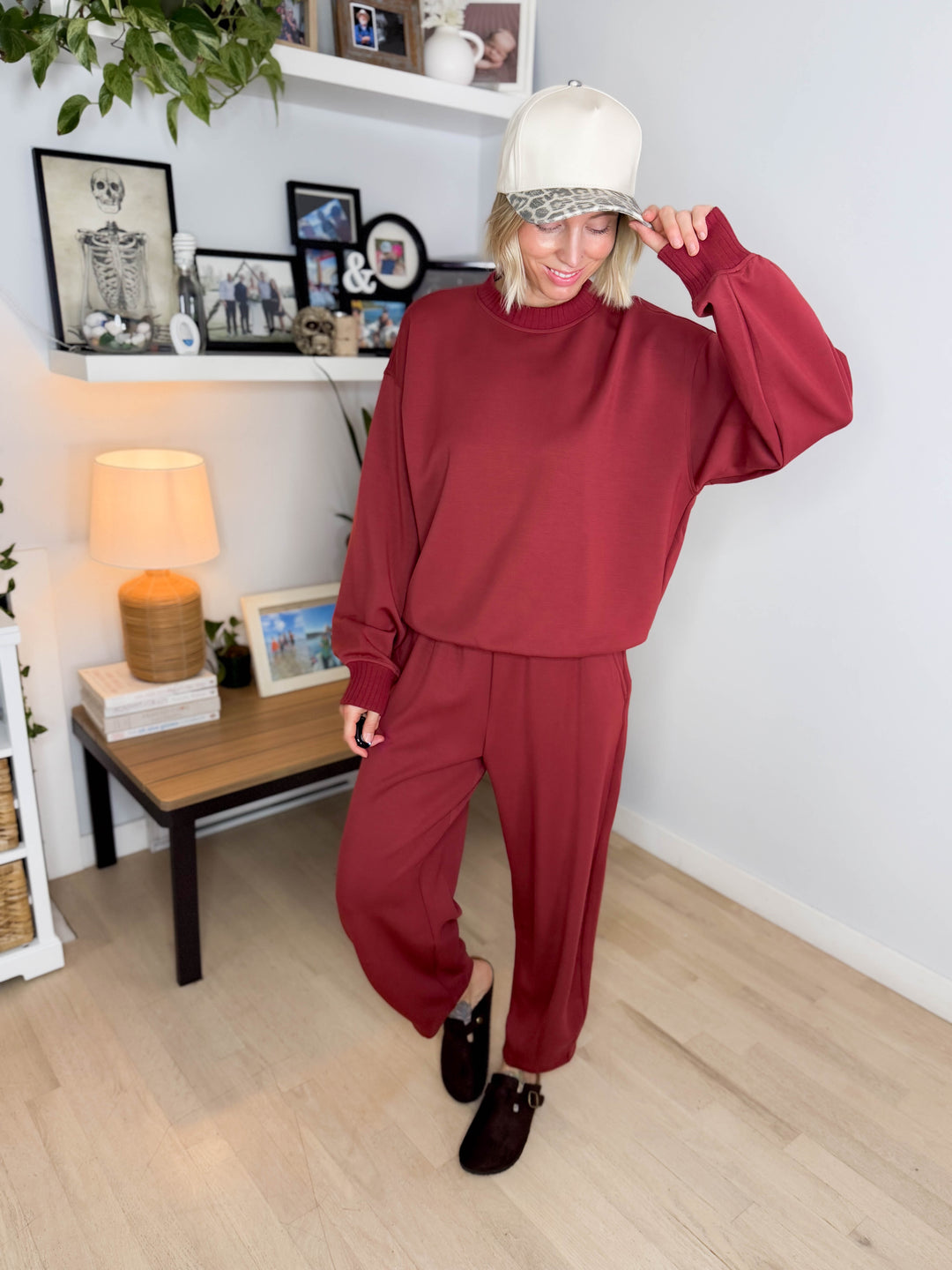 Tenlee Modal Barrel Pant & Top Set- MERLOT