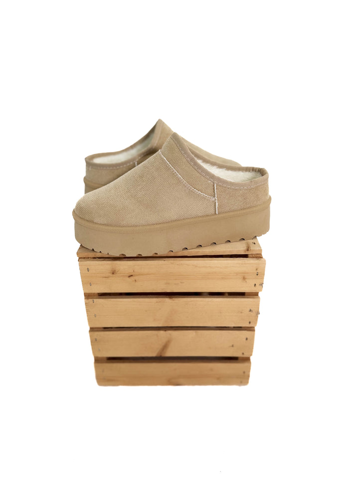 Shelby Platform Faux Fur Slip-On- OATMEAL