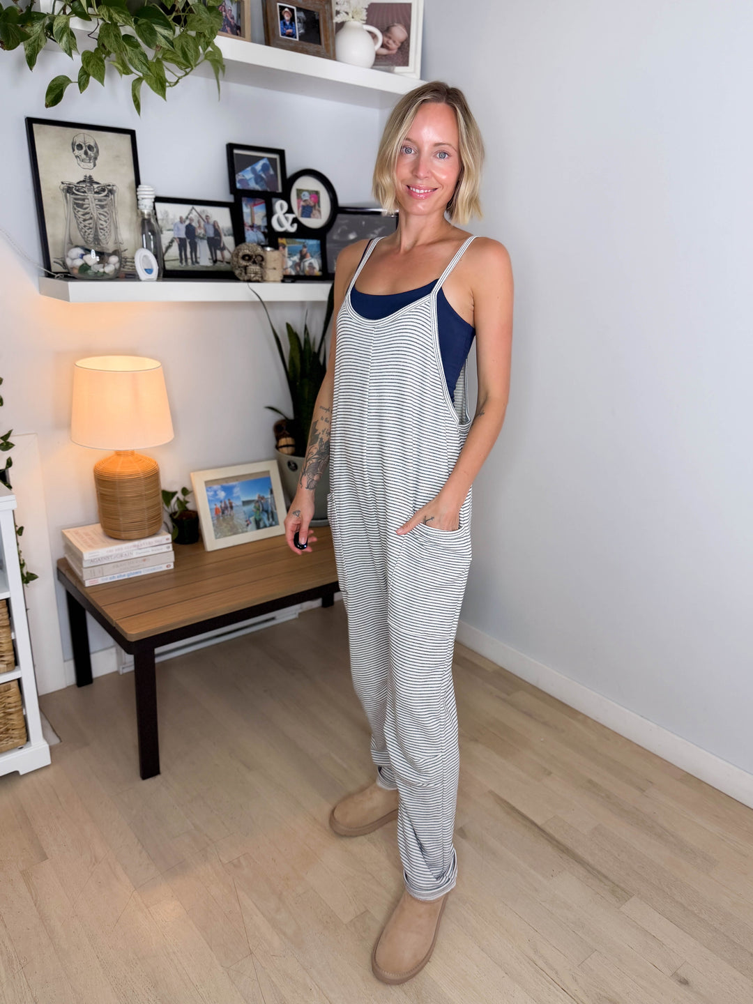 Finchelle Terry Striped Jumpsuit- IVORY/BLACK