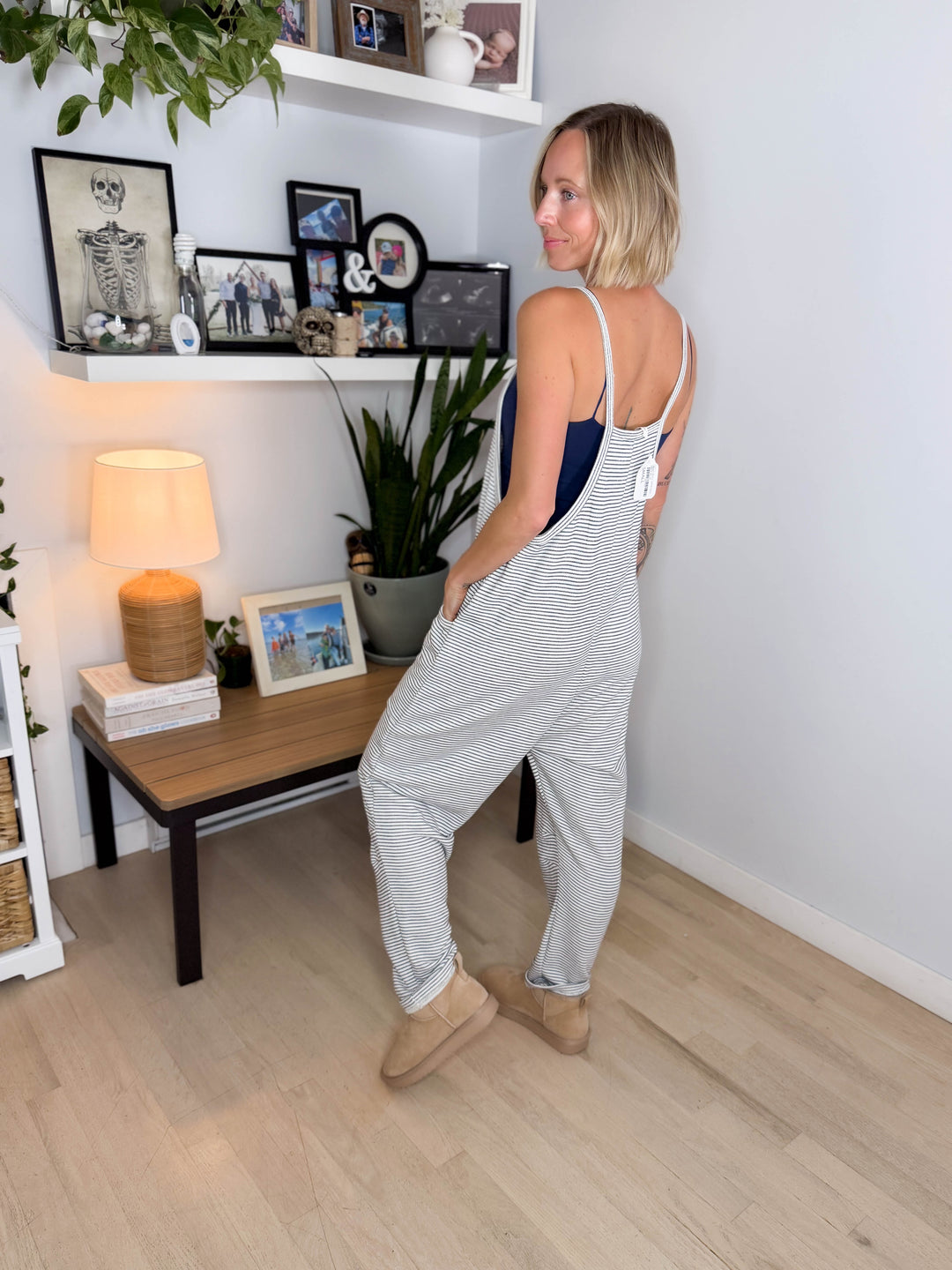 Finchelle Terry Striped Jumpsuit- IVORY/BLACK