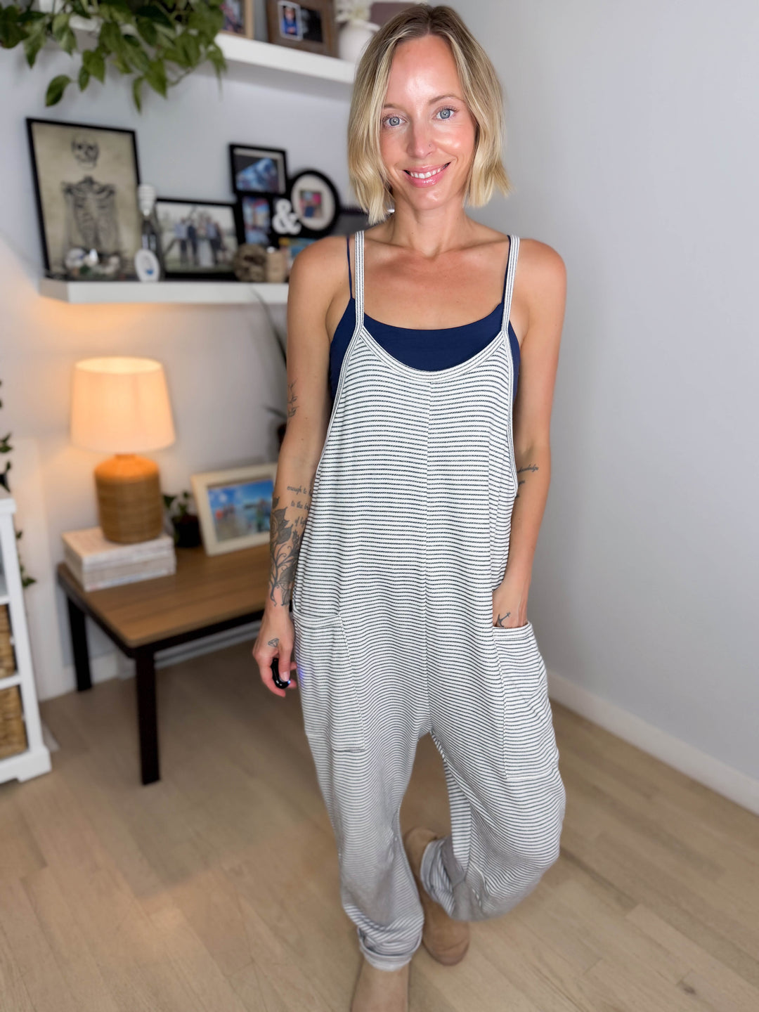 Finchelle Terry Striped Jumpsuit- IVORY/BLACK