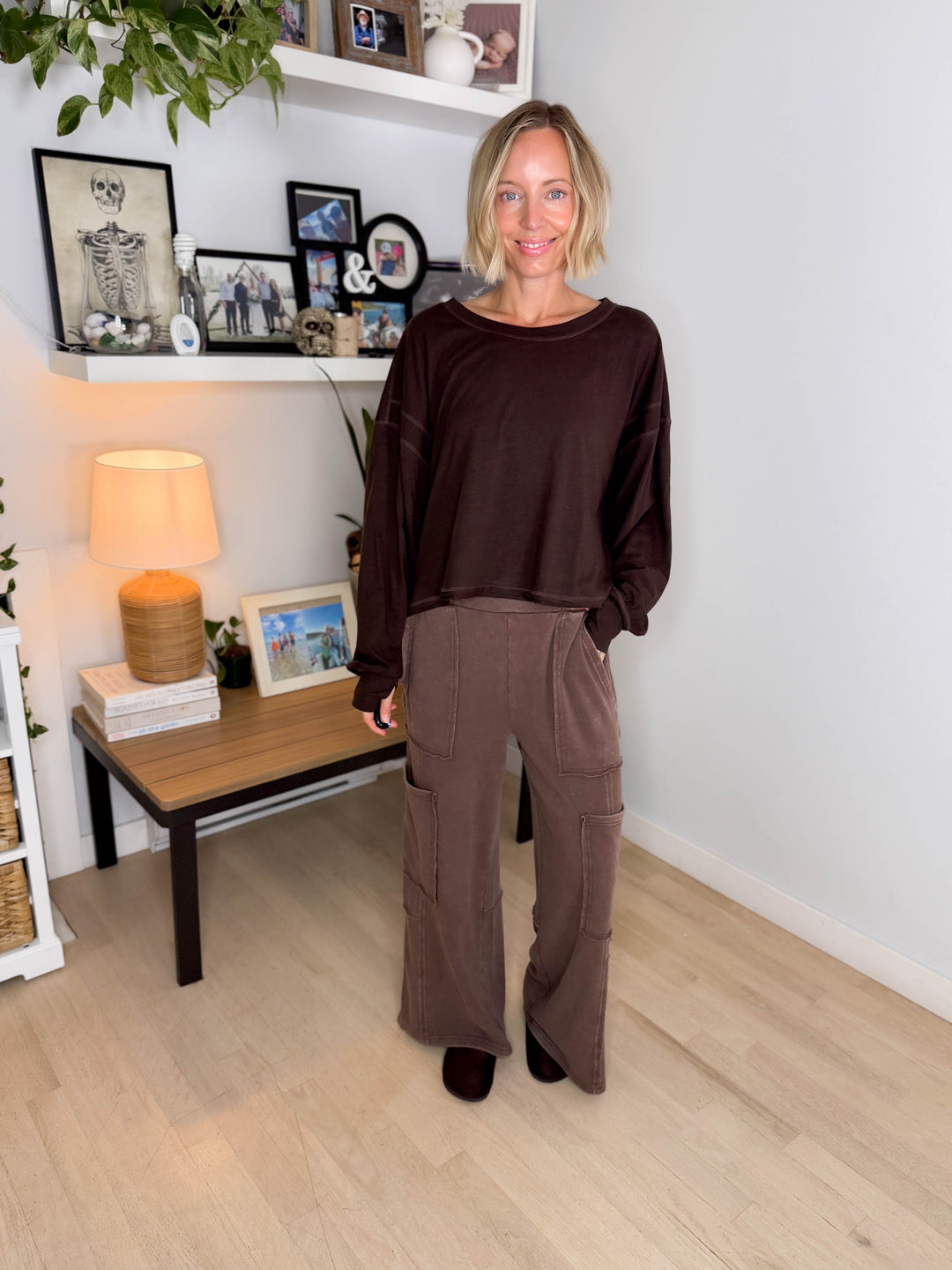 Tilley Cotton Slub Open Back Long Sleeve- ESPRESSO