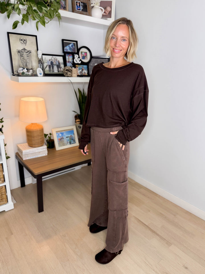 Tilley Cotton Slub Open Back Long Sleeve- ESPRESSO