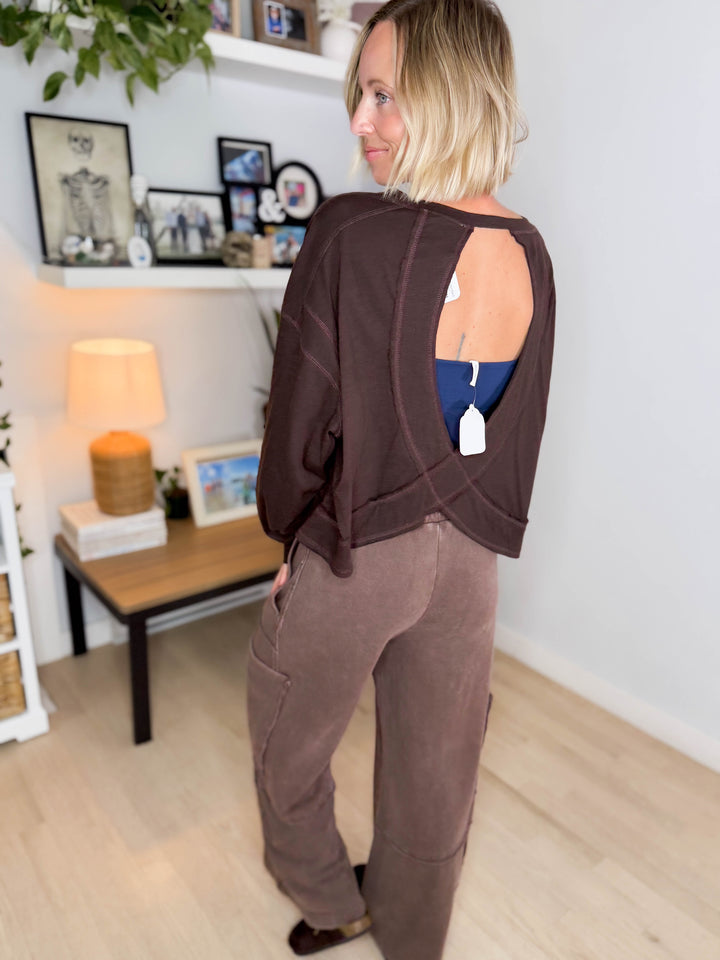 Tilley Cotton Slub Open Back Long Sleeve- ESPRESSO