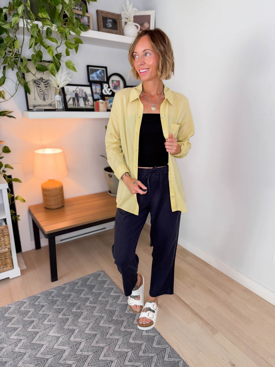 Free Spirit Cotton Blend Button Down- SQUASH