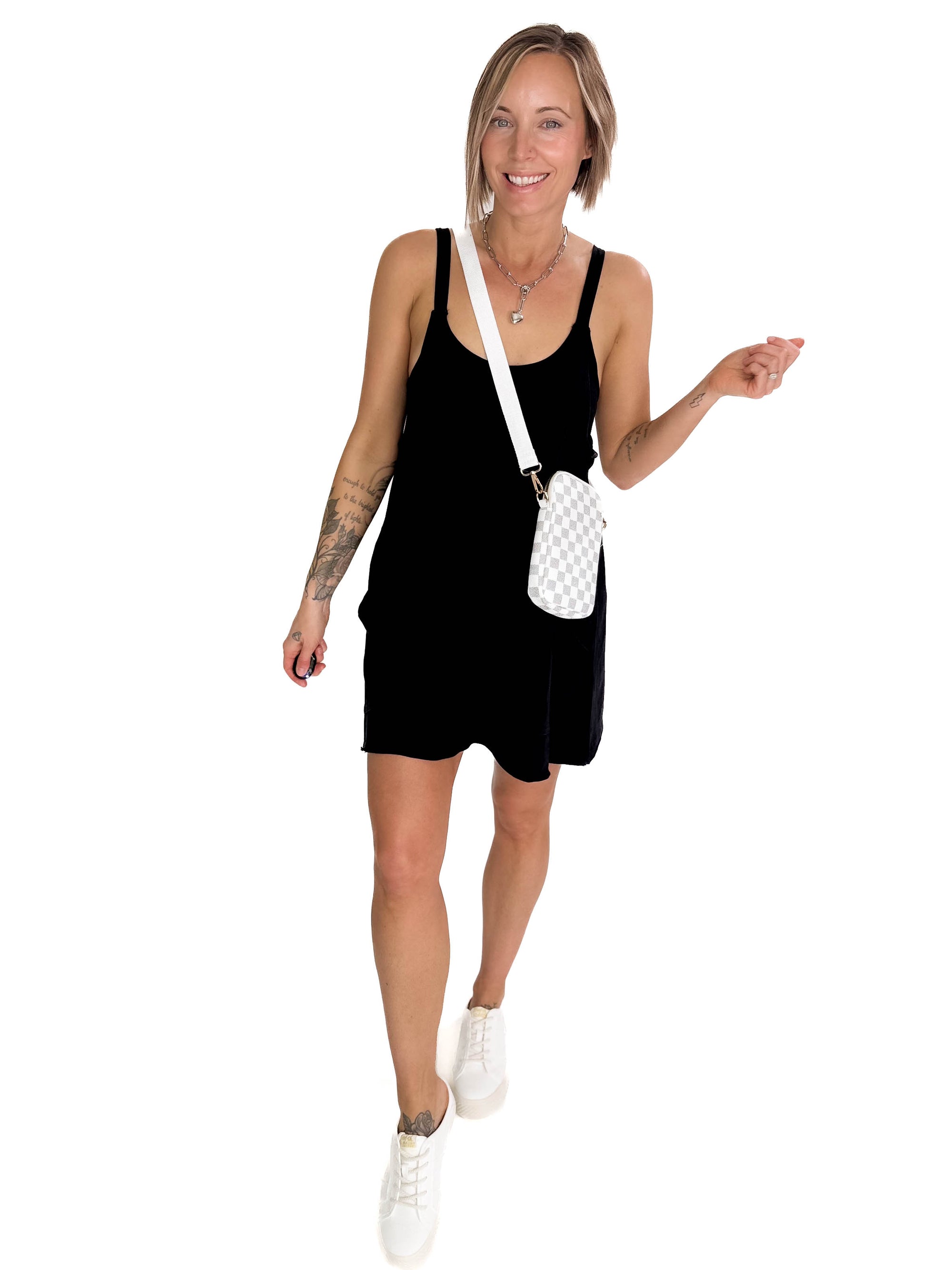 Calypso Faux Leather Checkered Mini Crossbody Bag- WHITE