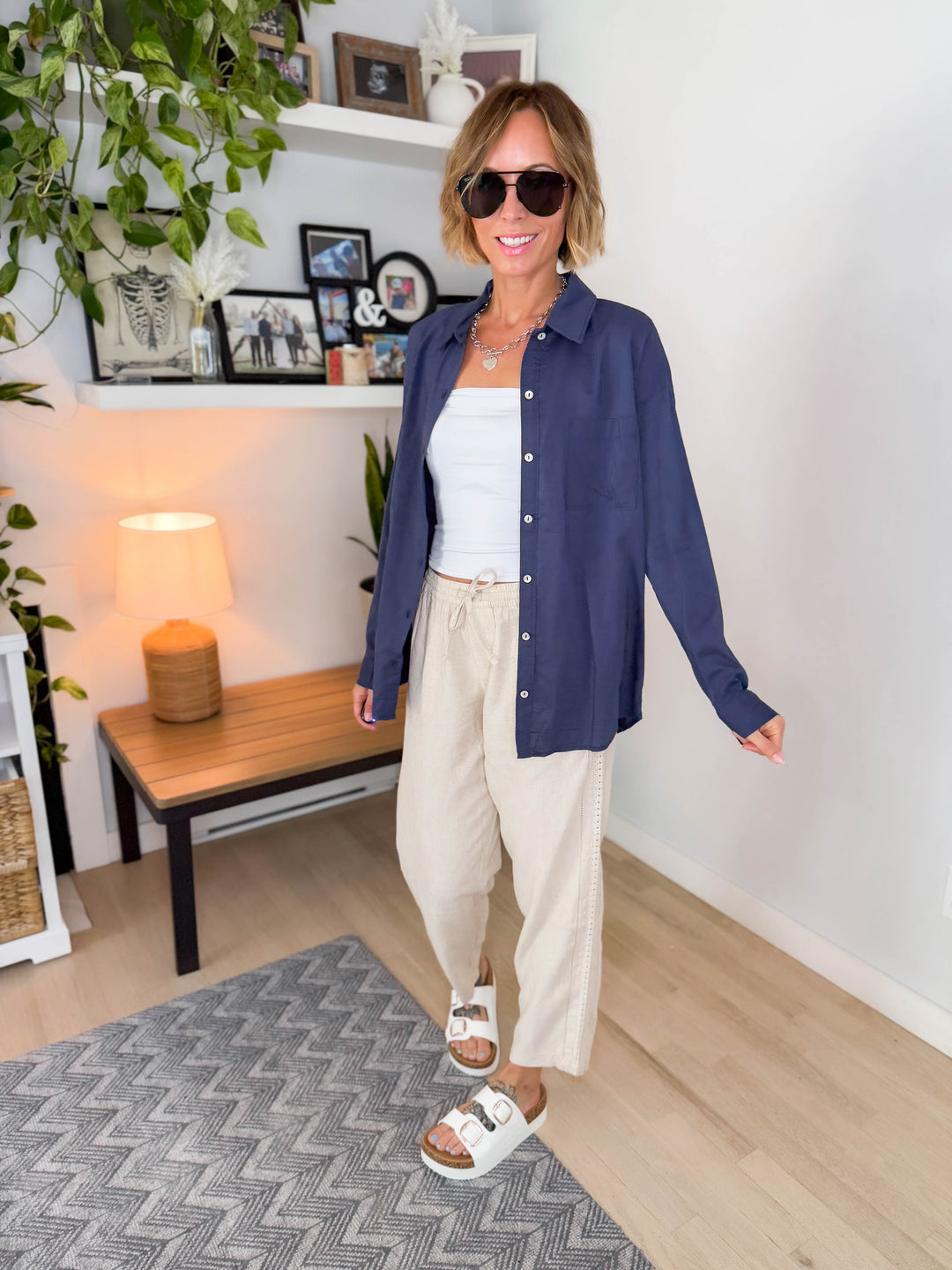 Free Spirit Cotton Blend Button Down- INDIGO