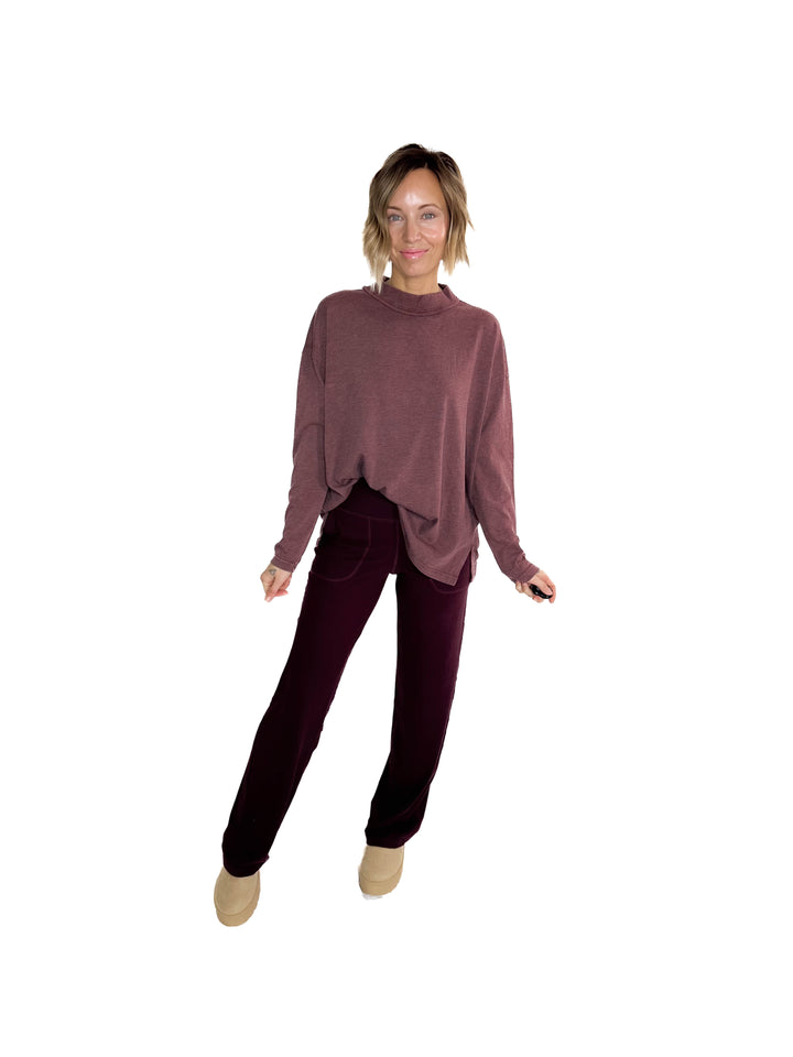 Collete Cotton Blend Mock Neck- DARK CHERRY