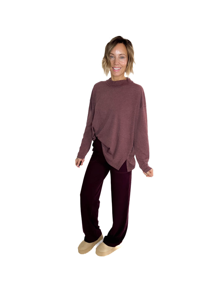 Collete Cotton Blend Mock Neck- DARK CHERRY