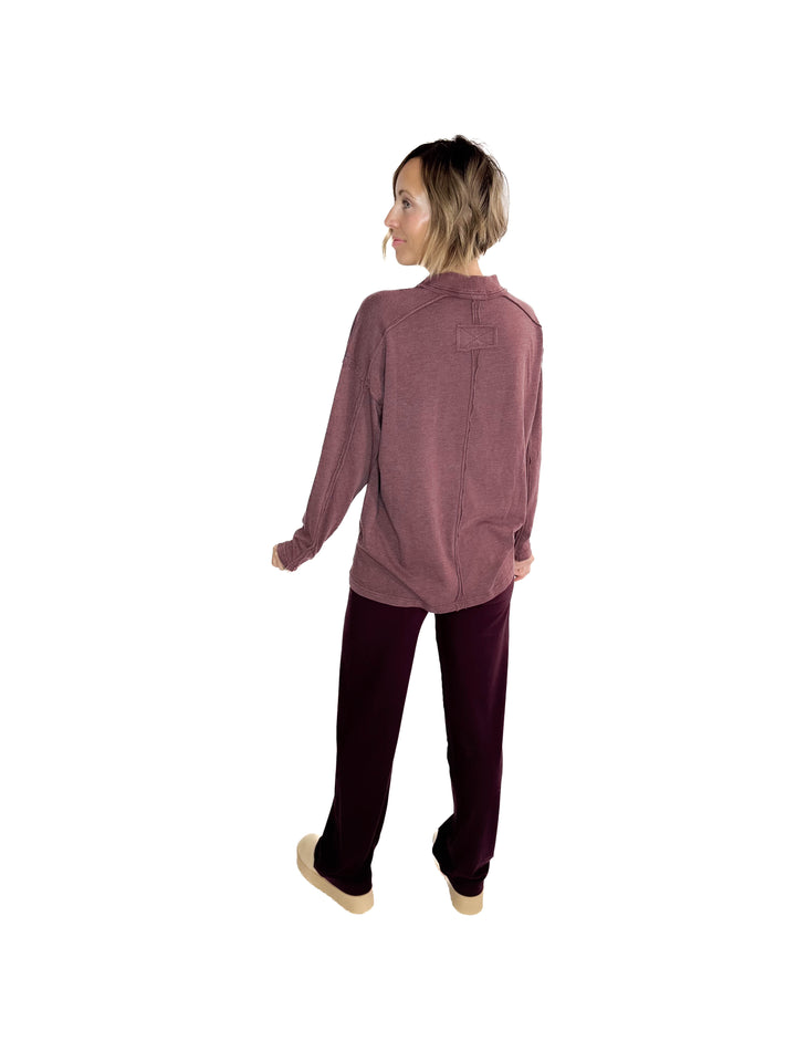 Collete Cotton Blend Mock Neck- DARK CHERRY