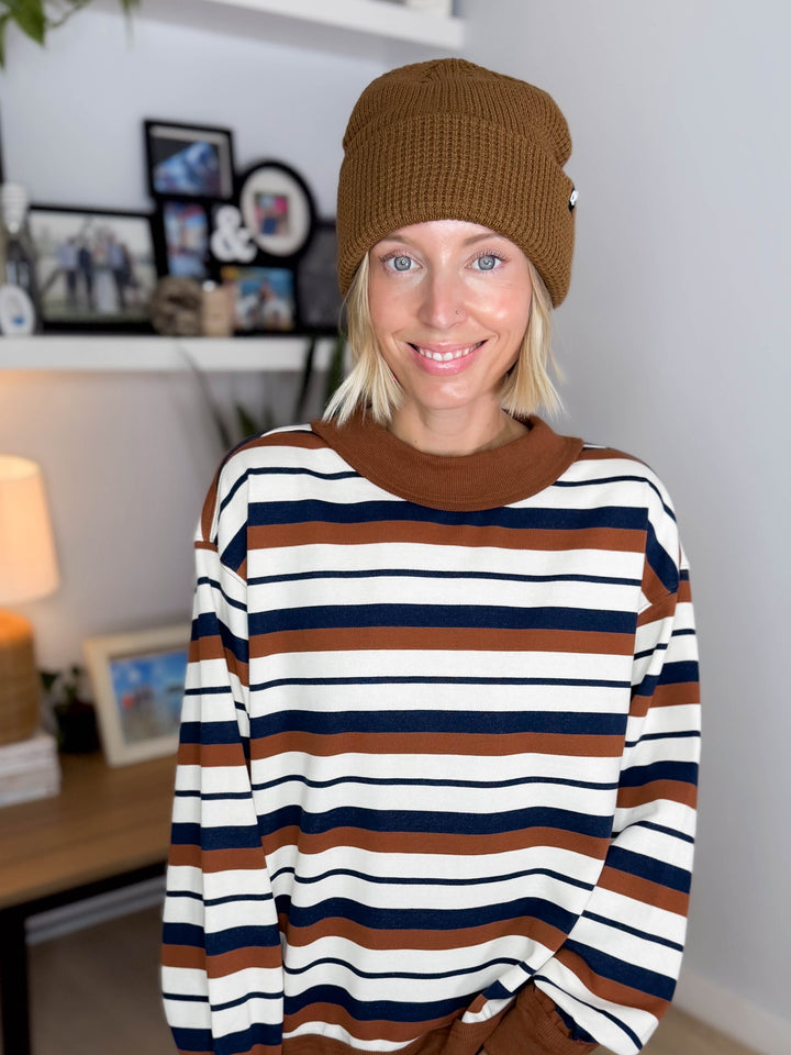 CC Waffle Knit Cuff Beanie- CHOCOLATE BROWN