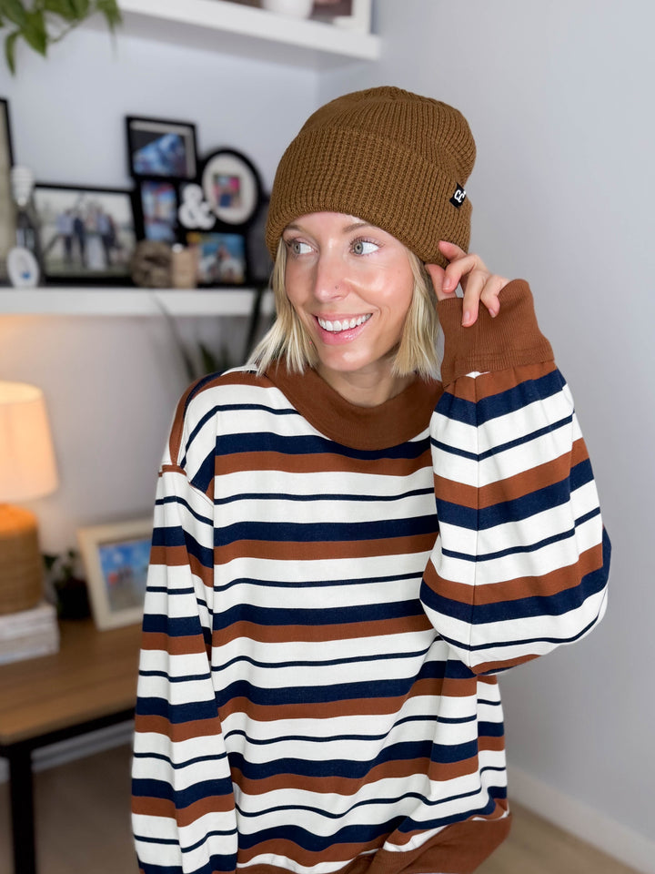CC Waffle Knit Cuff Beanie- CHOCOLATE BROWN