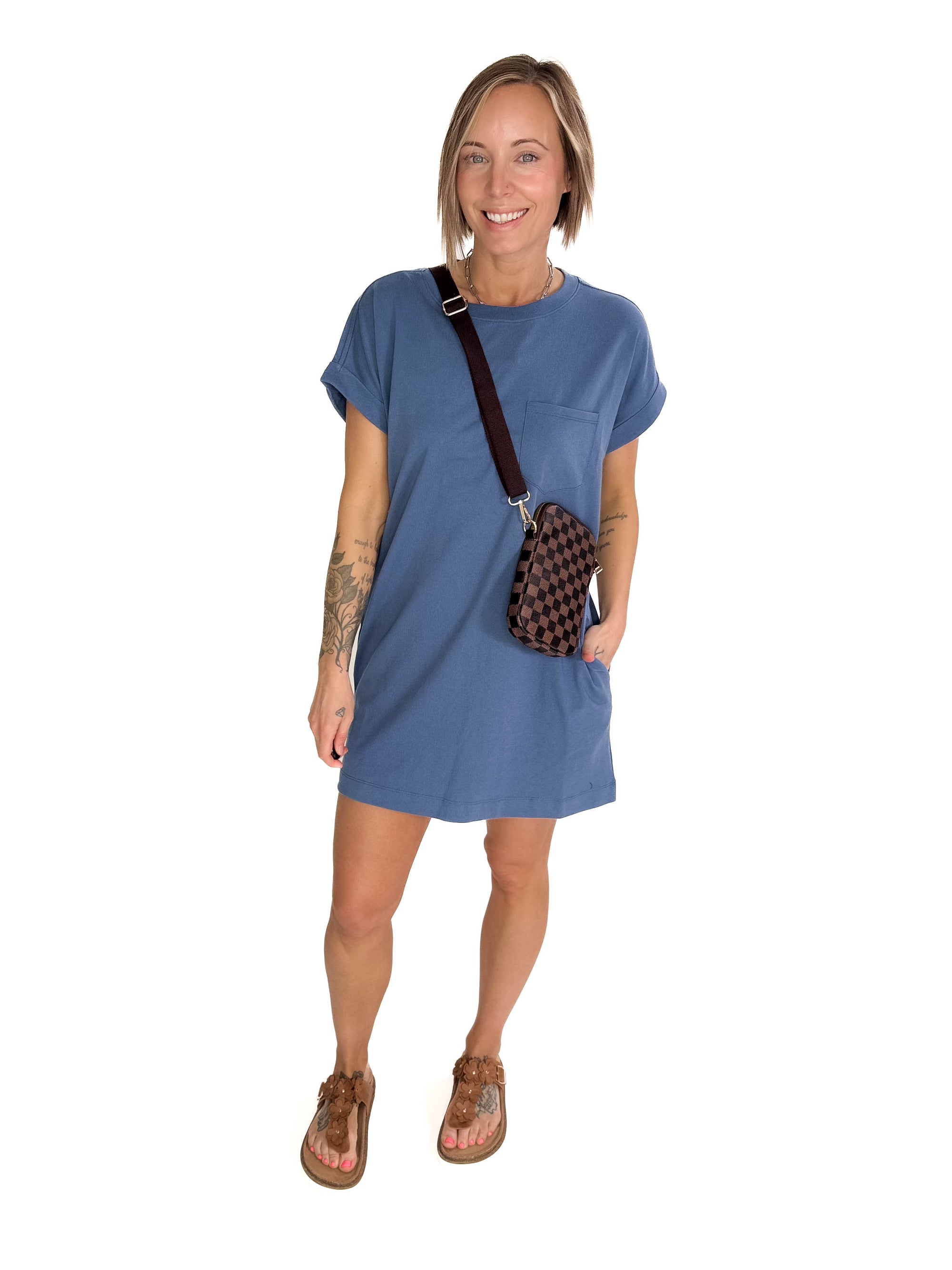 Calypso Faux Leather Checkered Mini Crossbody Bag- BROWN