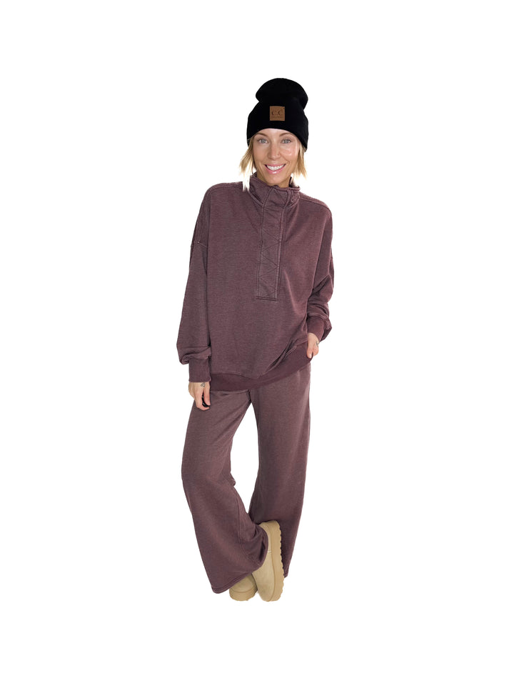 Margot 1/2 Snap Pullover- DARK CHERRY